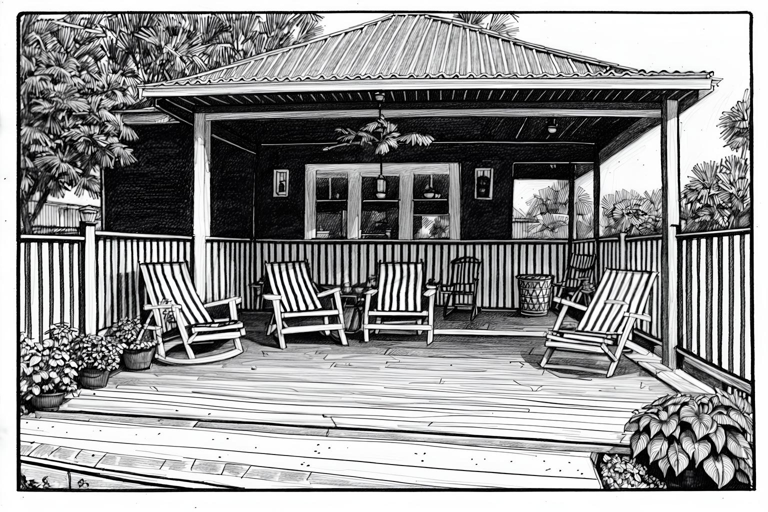 (hand-drawn monochrome black and white sketch line drawing)++ of sketch-style designed (outdoor patio) . a sketch of . with . . a sketch of . with barbeque or grill and deck with deck chairs and plant. trending on artstation. black and white line drawing sketch without colors. masterpiece, cinematic light, ultrarealistic+, photorealistic+, 8k, raw photo, realistic, sharp focus on eyes, (symmetrical eyes), (intact eyes), hyperrealistic, highest quality, best quality, , highly detailed, masterpiece, best quality, extremely detailed 8k wallpaper, masterpiece, best quality, ultra-detailed, best shadow, detailed background, detailed face, detailed eyes, high contrast, best illumination, detailed face, dulux, caustic, dynamic angle, detailed glow. dramatic lighting. highly detailed, insanely detailed hair, symmetrical, intricate details, professionally retouched, 8k high definition. strong bokeh. award winning photo.