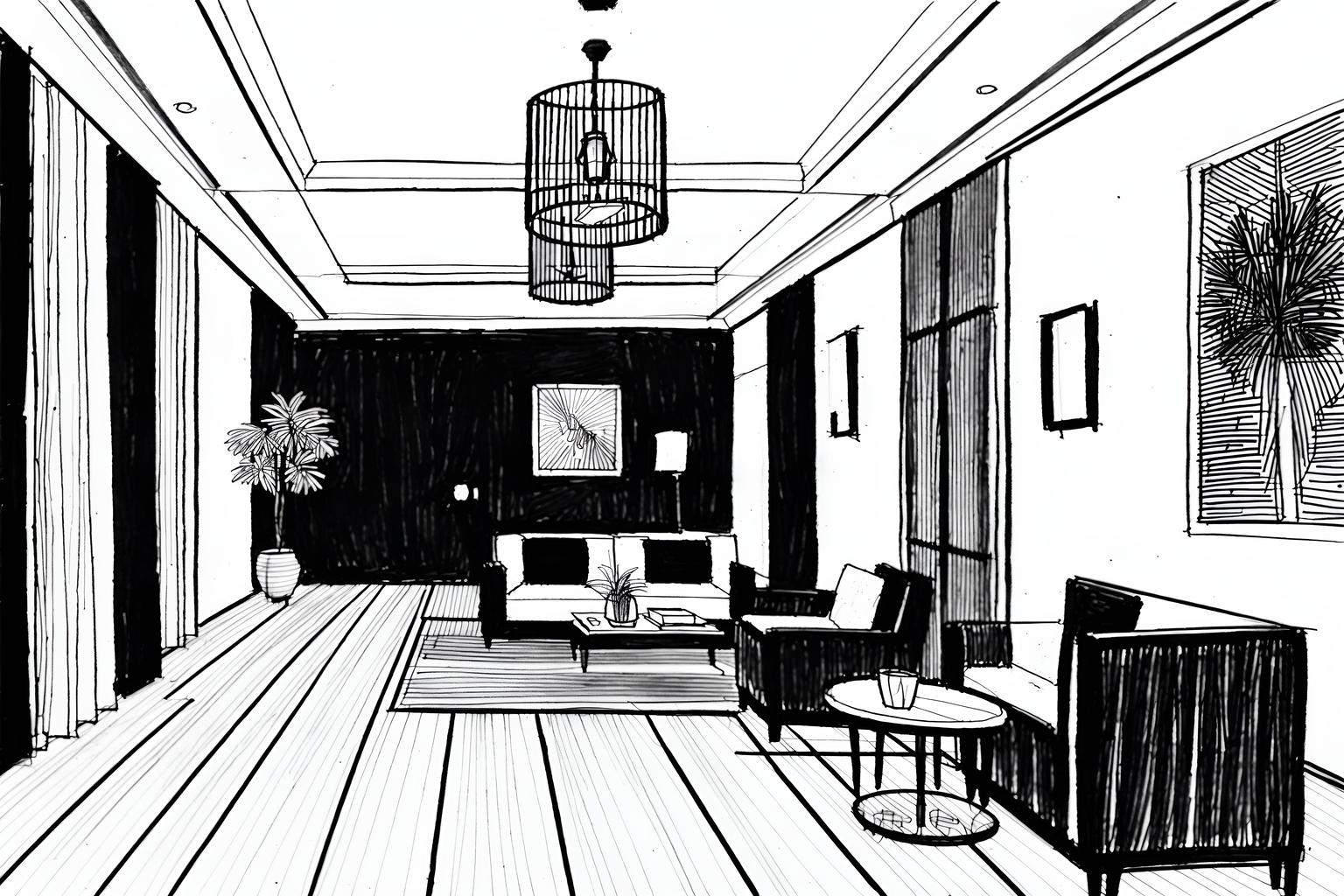 (hand-drawn monochrome black and white sketch line drawing)++ of sketch-style (hotel lobby) apartment interior. a sketch of interior. with . . a sketch of interior. with hanging lamps and lounge chairs and plant. trending on artstation. black and white line drawing sketch without colors. masterpiece, cinematic light, ultrarealistic+, photorealistic+, 8k, raw photo, realistic, sharp focus on eyes, (symmetrical eyes), (intact eyes), hyperrealistic, highest quality, best quality, , highly detailed, masterpiece, best quality, extremely detailed 8k wallpaper, masterpiece, best quality, ultra-detailed, best shadow, detailed background, detailed face, detailed eyes, high contrast, best illumination, detailed face, dulux, caustic, dynamic angle, detailed glow. dramatic lighting. highly detailed, insanely detailed hair, symmetrical, intricate details, professionally retouched, 8k high definition. strong bokeh. award winning photo.