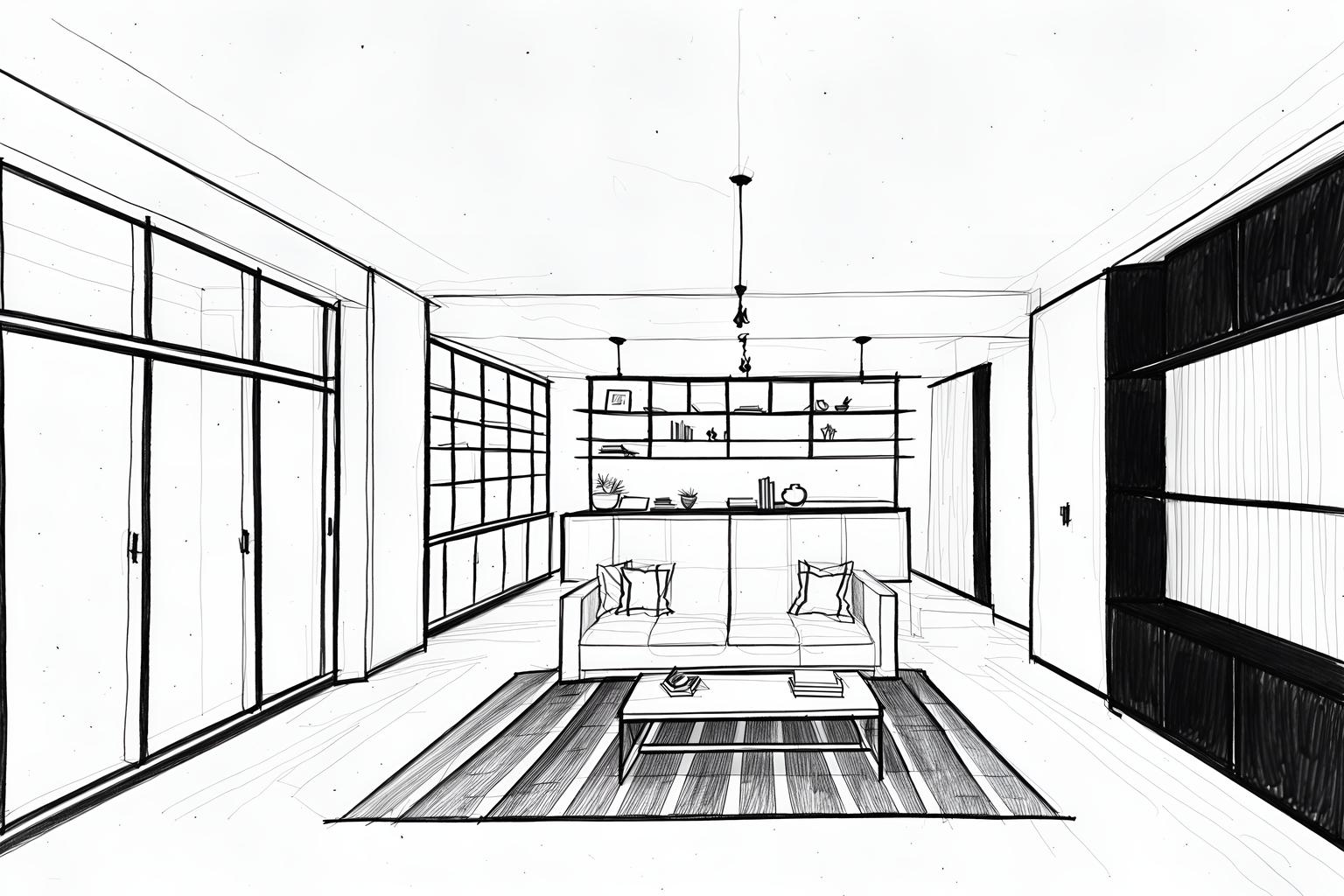 (hand-drawn monochrome black and white sketch line drawing)++ of sketch-style (drop zone) apartment interior. a sketch of interior. with . . a sketch of interior. with cubbies and shelves for shoes and cabinets. trending on artstation. black and white line drawing sketch without colors. masterpiece, cinematic light, ultrarealistic+, photorealistic+, 8k, raw photo, realistic, sharp focus on eyes, (symmetrical eyes), (intact eyes), hyperrealistic, highest quality, best quality, , highly detailed, masterpiece, best quality, extremely detailed 8k wallpaper, masterpiece, best quality, ultra-detailed, best shadow, detailed background, detailed face, detailed eyes, high contrast, best illumination, detailed face, dulux, caustic, dynamic angle, detailed glow. dramatic lighting. highly detailed, insanely detailed hair, symmetrical, intricate details, professionally retouched, 8k high definition. strong bokeh. award winning photo.