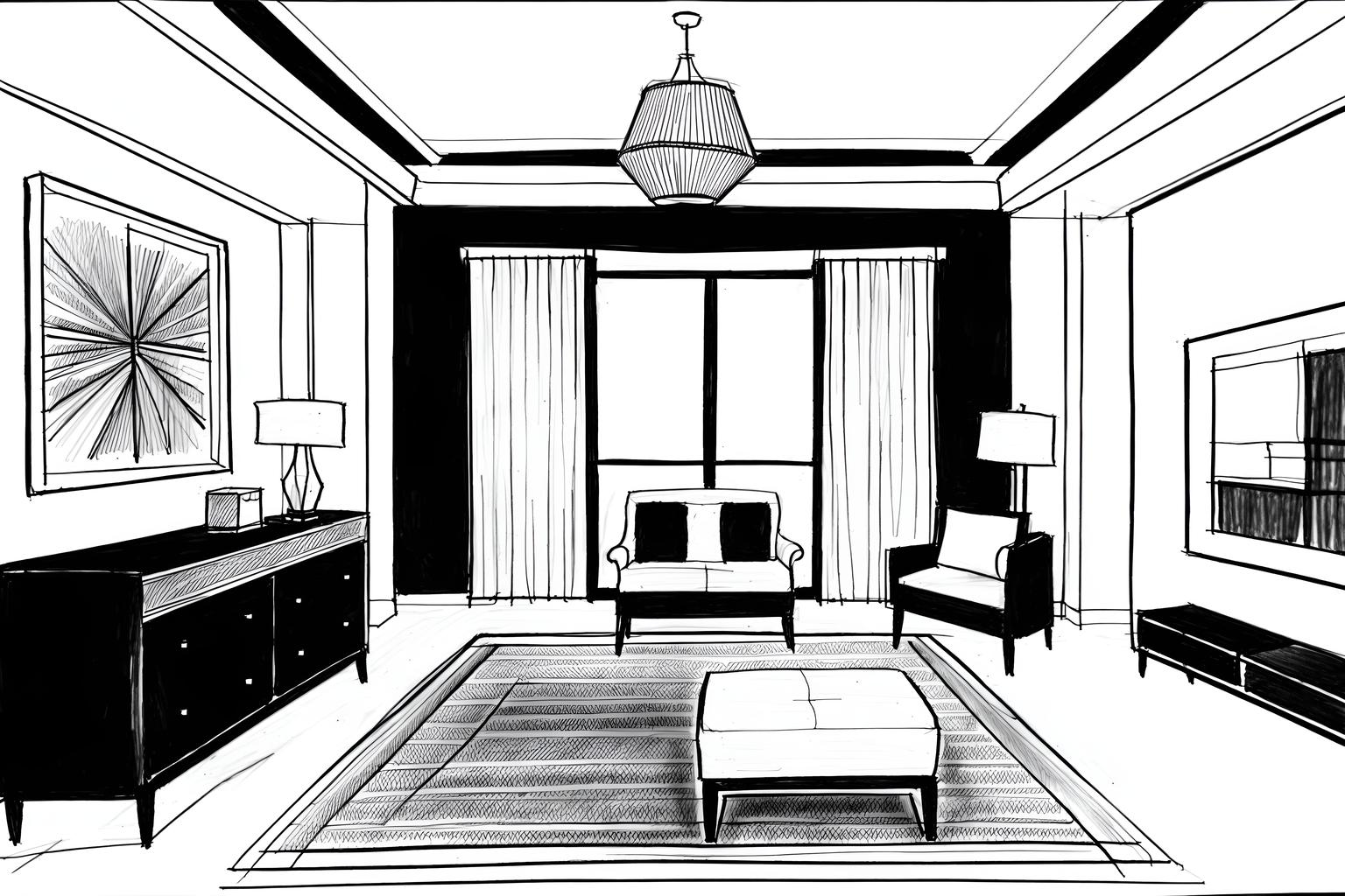 (hand-drawn monochrome black and white sketch line drawing)++ of sketch-style (hotel room) apartment interior. a sketch of interior. with . . a sketch of interior. with dresser closet and accent chair and mirror. trending on artstation. black and white line drawing sketch without colors. masterpiece, cinematic light, ultrarealistic+, photorealistic+, 8k, raw photo, realistic, sharp focus on eyes, (symmetrical eyes), (intact eyes), hyperrealistic, highest quality, best quality, , highly detailed, masterpiece, best quality, extremely detailed 8k wallpaper, masterpiece, best quality, ultra-detailed, best shadow, detailed background, detailed face, detailed eyes, high contrast, best illumination, detailed face, dulux, caustic, dynamic angle, detailed glow. dramatic lighting. highly detailed, insanely detailed hair, symmetrical, intricate details, professionally retouched, 8k high definition. strong bokeh. award winning photo.