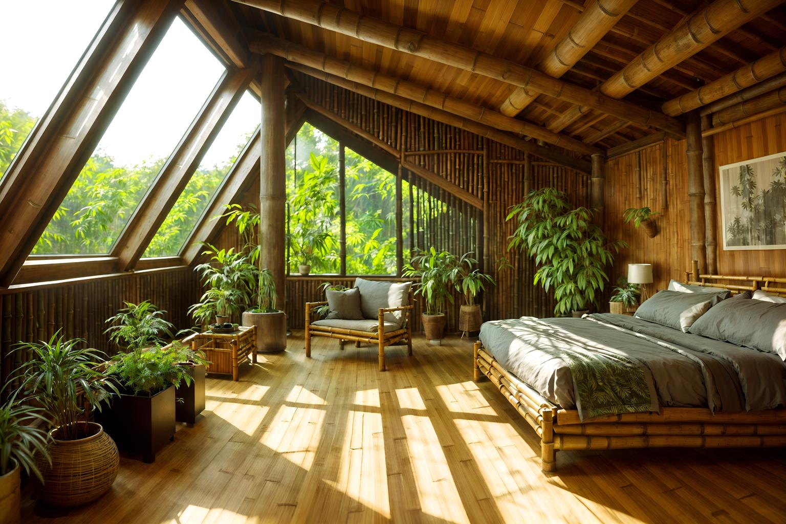 biophilic-style (attic interior) . with bamboo materials and natural shapes and forms and plants and earthy colors and natural environment and fresh air and sunlight and features of the natural world. . cinematic photo, highly detailed, cinematic lighting, ultra-detailed, ultrarealistic, photorealism, 8k. biophilic interior design style. masterpiece, cinematic light, ultrarealistic+, photorealistic+, 8k, raw photo, realistic, sharp focus on eyes, (symmetrical eyes), (intact eyes), hyperrealistic, highest quality, best quality, , highly detailed, masterpiece, best quality, extremely detailed 8k wallpaper, masterpiece, best quality, ultra-detailed, best shadow, detailed background, detailed face, detailed eyes, high contrast, best illumination, detailed face, dulux, caustic, dynamic angle, detailed glow. dramatic lighting. highly detailed, insanely detailed hair, symmetrical, intricate details, professionally retouched, 8k high definition. strong bokeh. award winning photo.