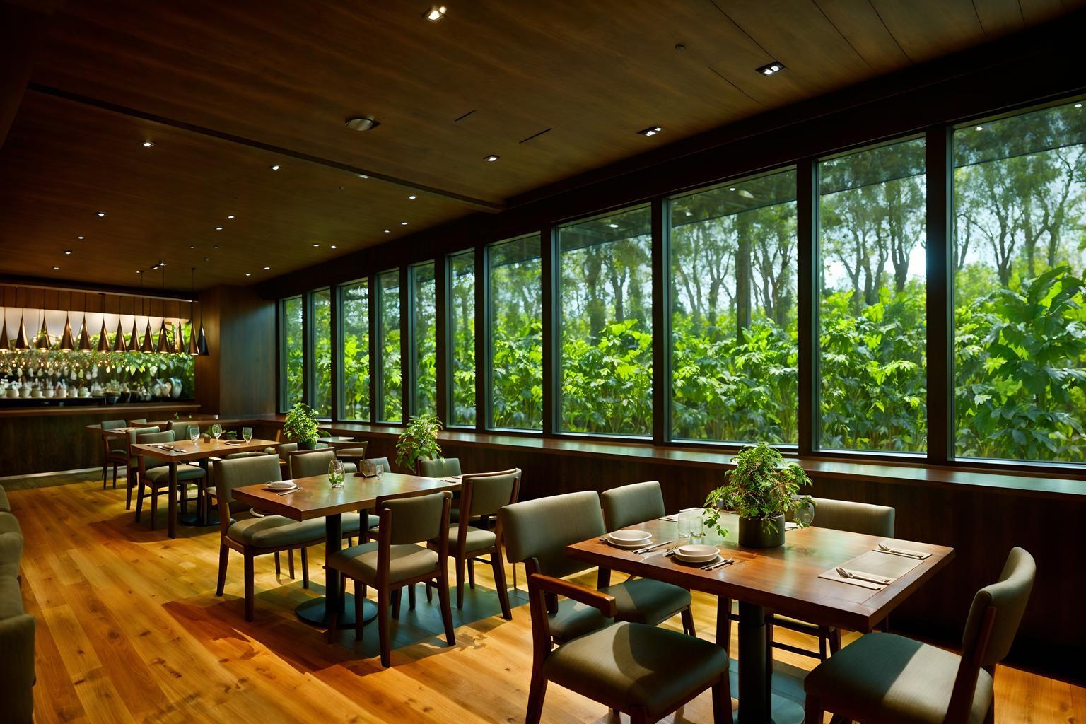 biophilic-style (restaurant interior) with restaurant dining tables and restaurant chairs and restaurant decor and restaurant bar and restaurant dining tables. . with environmental features and plants and images of nature and features of nature and sunlight and calming style and cork materials and earthy colors. . cinematic photo, highly detailed, cinematic lighting, ultra-detailed, ultrarealistic, photorealism, 8k. biophilic interior design style. masterpiece, cinematic light, ultrarealistic+, photorealistic+, 8k, raw photo, realistic, sharp focus on eyes, (symmetrical eyes), (intact eyes), hyperrealistic, highest quality, best quality, , highly detailed, masterpiece, best quality, extremely detailed 8k wallpaper, masterpiece, best quality, ultra-detailed, best shadow, detailed background, detailed face, detailed eyes, high contrast, best illumination, detailed face, dulux, caustic, dynamic angle, detailed glow. dramatic lighting. highly detailed, insanely detailed hair, symmetrical, intricate details, professionally retouched, 8k high definition. strong bokeh. award winning photo.