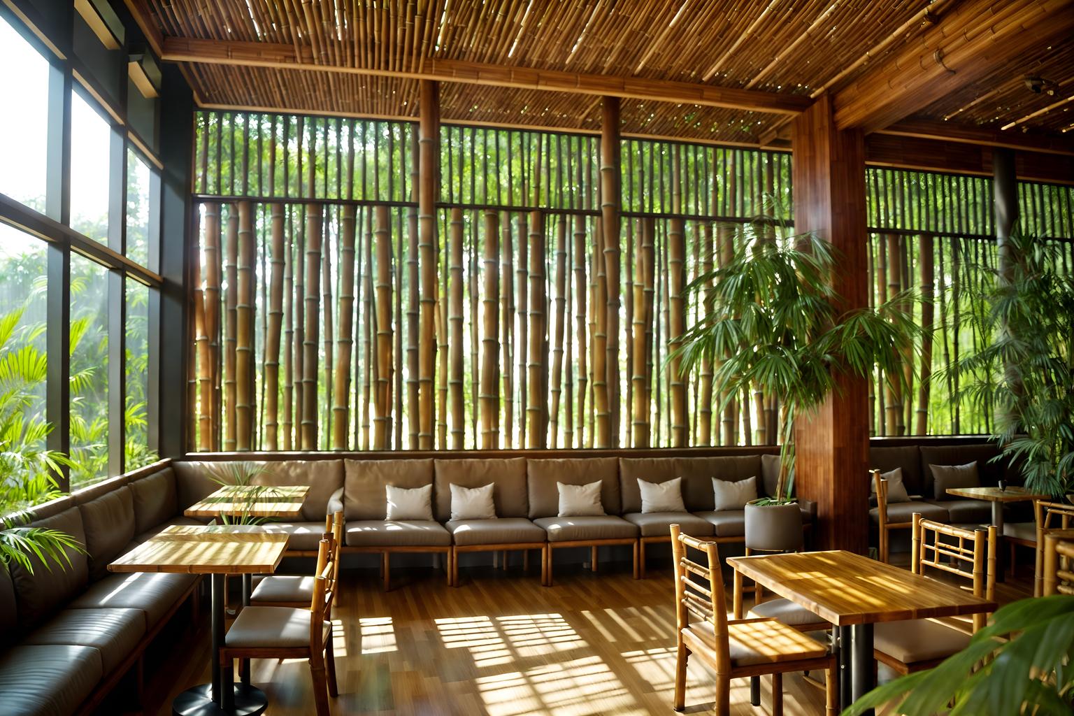 biophilic-style (coffee shop interior) . with features of nature and natural patterns and sunlight and bamboo materials and natural shapes and forms and fresh air and natural environment and plants. . cinematic photo, highly detailed, cinematic lighting, ultra-detailed, ultrarealistic, photorealism, 8k. biophilic interior design style. masterpiece, cinematic light, ultrarealistic+, photorealistic+, 8k, raw photo, realistic, sharp focus on eyes, (symmetrical eyes), (intact eyes), hyperrealistic, highest quality, best quality, , highly detailed, masterpiece, best quality, extremely detailed 8k wallpaper, masterpiece, best quality, ultra-detailed, best shadow, detailed background, detailed face, detailed eyes, high contrast, best illumination, detailed face, dulux, caustic, dynamic angle, detailed glow. dramatic lighting. highly detailed, insanely detailed hair, symmetrical, intricate details, professionally retouched, 8k high definition. strong bokeh. award winning photo.