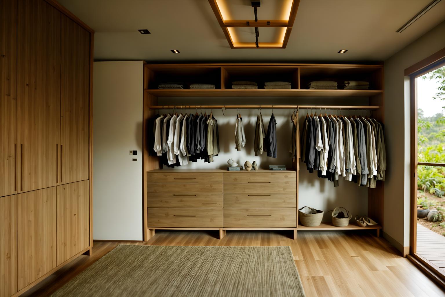 biophilic-style (walk in closet interior) . with earthy colors and linen materials and ceramic materials and wood materials and calming style and bamboo materials and natural shapes and forms and fresh air. . cinematic photo, highly detailed, cinematic lighting, ultra-detailed, ultrarealistic, photorealism, 8k. biophilic interior design style. masterpiece, cinematic light, ultrarealistic+, photorealistic+, 8k, raw photo, realistic, sharp focus on eyes, (symmetrical eyes), (intact eyes), hyperrealistic, highest quality, best quality, , highly detailed, masterpiece, best quality, extremely detailed 8k wallpaper, masterpiece, best quality, ultra-detailed, best shadow, detailed background, detailed face, detailed eyes, high contrast, best illumination, detailed face, dulux, caustic, dynamic angle, detailed glow. dramatic lighting. highly detailed, insanely detailed hair, symmetrical, intricate details, professionally retouched, 8k high definition. strong bokeh. award winning photo.