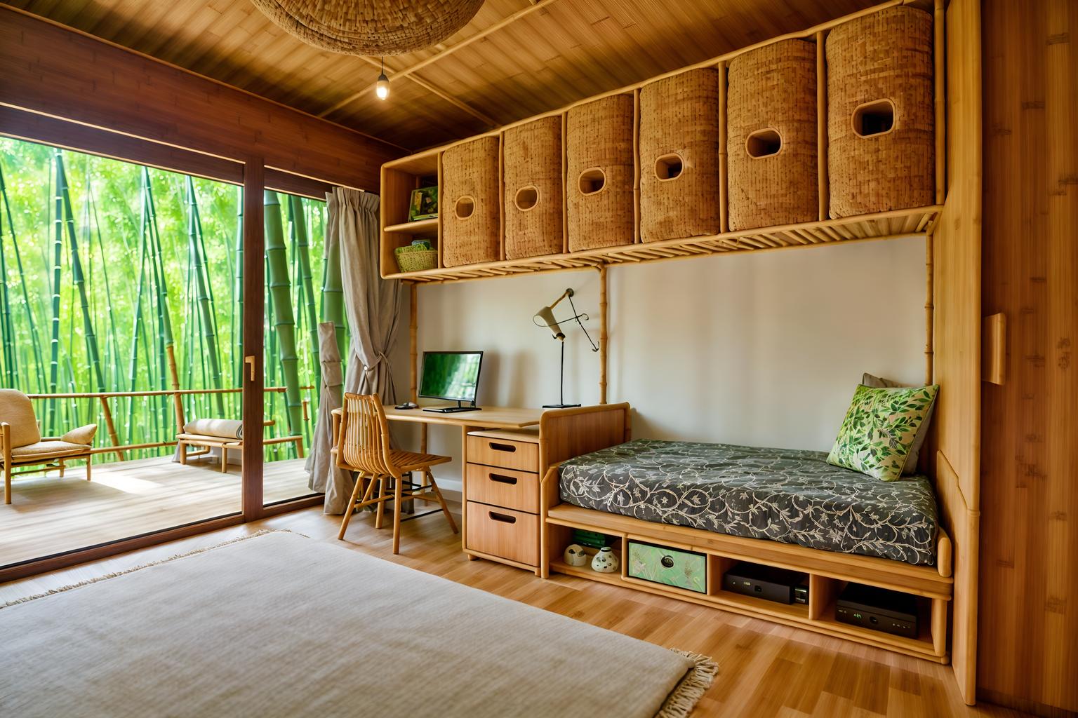 biophilic-style (kids room interior) with storage bench or ottoman and bed and kids desk and accent chair and night light and mirror and headboard and dresser closet. . with bamboo materials and natural elements and ceramic materials and natural environment and calming style and natural shapes and forms and features of nature and cork materials. . cinematic photo, highly detailed, cinematic lighting, ultra-detailed, ultrarealistic, photorealism, 8k. biophilic interior design style. masterpiece, cinematic light, ultrarealistic+, photorealistic+, 8k, raw photo, realistic, sharp focus on eyes, (symmetrical eyes), (intact eyes), hyperrealistic, highest quality, best quality, , highly detailed, masterpiece, best quality, extremely detailed 8k wallpaper, masterpiece, best quality, ultra-detailed, best shadow, detailed background, detailed face, detailed eyes, high contrast, best illumination, detailed face, dulux, caustic, dynamic angle, detailed glow. dramatic lighting. highly detailed, insanely detailed hair, symmetrical, intricate details, professionally retouched, 8k high definition. strong bokeh. award winning photo.