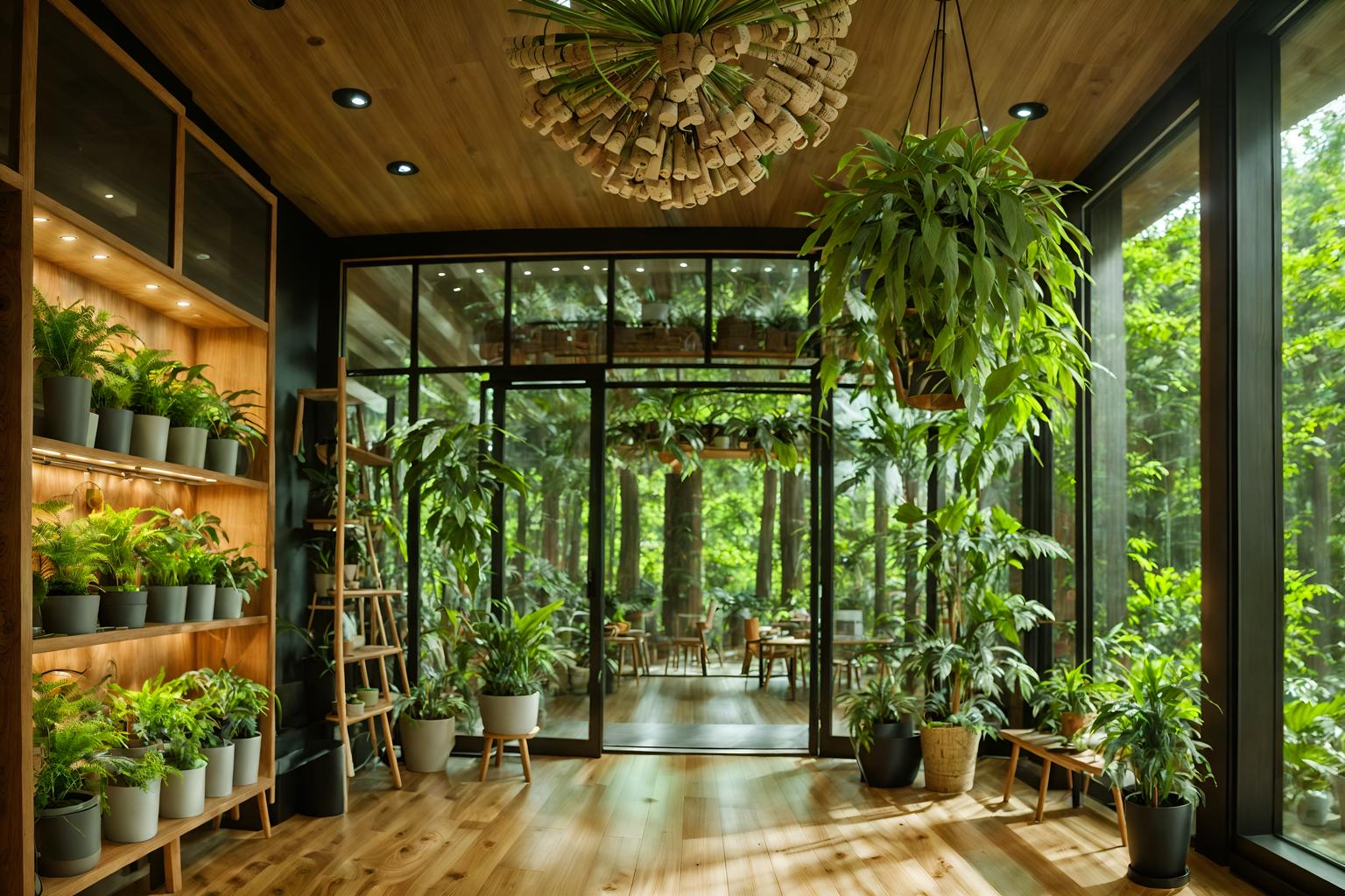 biophilic-style (clothing store interior) . with linen materials and plants and images of nature and images of animals and wood materials and features of the natural world and cork materials and fresh air. . cinematic photo, highly detailed, cinematic lighting, ultra-detailed, ultrarealistic, photorealism, 8k. biophilic interior design style. masterpiece, cinematic light, ultrarealistic+, photorealistic+, 8k, raw photo, realistic, sharp focus on eyes, (symmetrical eyes), (intact eyes), hyperrealistic, highest quality, best quality, , highly detailed, masterpiece, best quality, extremely detailed 8k wallpaper, masterpiece, best quality, ultra-detailed, best shadow, detailed background, detailed face, detailed eyes, high contrast, best illumination, detailed face, dulux, caustic, dynamic angle, detailed glow. dramatic lighting. highly detailed, insanely detailed hair, symmetrical, intricate details, professionally retouched, 8k high definition. strong bokeh. award winning photo.