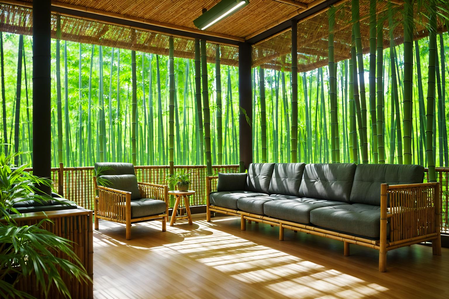 biophilic-style (coworking space interior) with lounge chairs and seating area with sofa and office chairs and office desks and lounge chairs. . with fresh air and environmental features and natural environment and bamboo materials and features of nature and natural shapes and forms and plants and sunlight. . cinematic photo, highly detailed, cinematic lighting, ultra-detailed, ultrarealistic, photorealism, 8k. biophilic interior design style. masterpiece, cinematic light, ultrarealistic+, photorealistic+, 8k, raw photo, realistic, sharp focus on eyes, (symmetrical eyes), (intact eyes), hyperrealistic, highest quality, best quality, , highly detailed, masterpiece, best quality, extremely detailed 8k wallpaper, masterpiece, best quality, ultra-detailed, best shadow, detailed background, detailed face, detailed eyes, high contrast, best illumination, detailed face, dulux, caustic, dynamic angle, detailed glow. dramatic lighting. highly detailed, insanely detailed hair, symmetrical, intricate details, professionally retouched, 8k high definition. strong bokeh. award winning photo.