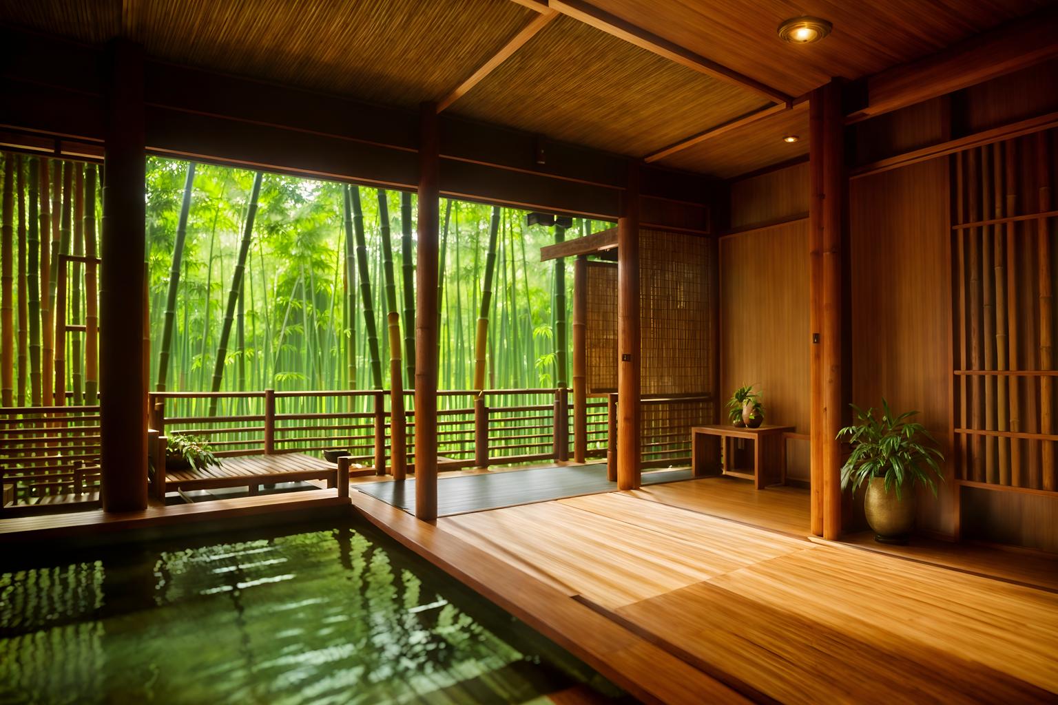 biophilic-style (onsen interior) . with wood materials and natural elements and calming style and earthy colors and bamboo materials and natural environment and fresh air and plants. . cinematic photo, highly detailed, cinematic lighting, ultra-detailed, ultrarealistic, photorealism, 8k. biophilic interior design style. masterpiece, cinematic light, ultrarealistic+, photorealistic+, 8k, raw photo, realistic, sharp focus on eyes, (symmetrical eyes), (intact eyes), hyperrealistic, highest quality, best quality, , highly detailed, masterpiece, best quality, extremely detailed 8k wallpaper, masterpiece, best quality, ultra-detailed, best shadow, detailed background, detailed face, detailed eyes, high contrast, best illumination, detailed face, dulux, caustic, dynamic angle, detailed glow. dramatic lighting. highly detailed, insanely detailed hair, symmetrical, intricate details, professionally retouched, 8k high definition. strong bokeh. award winning photo.