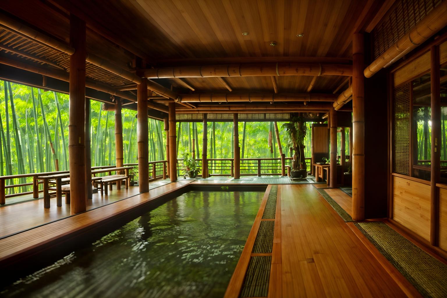 biophilic-style (onsen interior) . with wood materials and natural elements and calming style and earthy colors and bamboo materials and natural environment and fresh air and plants. . cinematic photo, highly detailed, cinematic lighting, ultra-detailed, ultrarealistic, photorealism, 8k. biophilic interior design style. masterpiece, cinematic light, ultrarealistic+, photorealistic+, 8k, raw photo, realistic, sharp focus on eyes, (symmetrical eyes), (intact eyes), hyperrealistic, highest quality, best quality, , highly detailed, masterpiece, best quality, extremely detailed 8k wallpaper, masterpiece, best quality, ultra-detailed, best shadow, detailed background, detailed face, detailed eyes, high contrast, best illumination, detailed face, dulux, caustic, dynamic angle, detailed glow. dramatic lighting. highly detailed, insanely detailed hair, symmetrical, intricate details, professionally retouched, 8k high definition. strong bokeh. award winning photo.