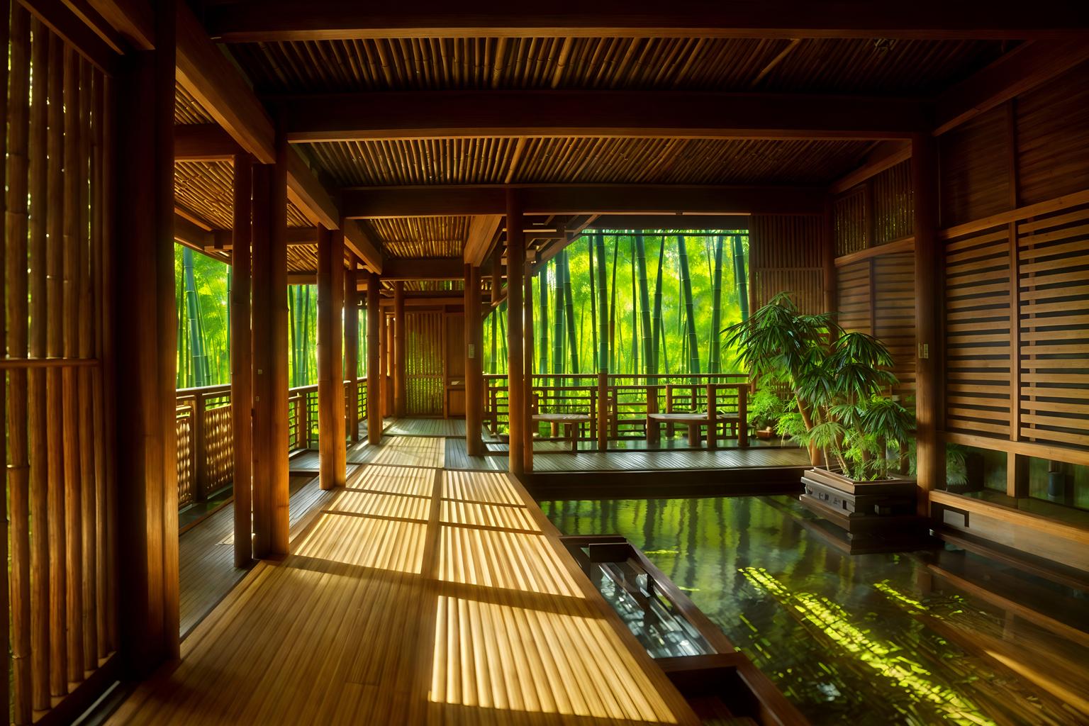 biophilic-style (onsen interior) . with wood materials and natural elements and calming style and earthy colors and bamboo materials and natural environment and fresh air and plants. . cinematic photo, highly detailed, cinematic lighting, ultra-detailed, ultrarealistic, photorealism, 8k. biophilic interior design style. masterpiece, cinematic light, ultrarealistic+, photorealistic+, 8k, raw photo, realistic, sharp focus on eyes, (symmetrical eyes), (intact eyes), hyperrealistic, highest quality, best quality, , highly detailed, masterpiece, best quality, extremely detailed 8k wallpaper, masterpiece, best quality, ultra-detailed, best shadow, detailed background, detailed face, detailed eyes, high contrast, best illumination, detailed face, dulux, caustic, dynamic angle, detailed glow. dramatic lighting. highly detailed, insanely detailed hair, symmetrical, intricate details, professionally retouched, 8k high definition. strong bokeh. award winning photo.