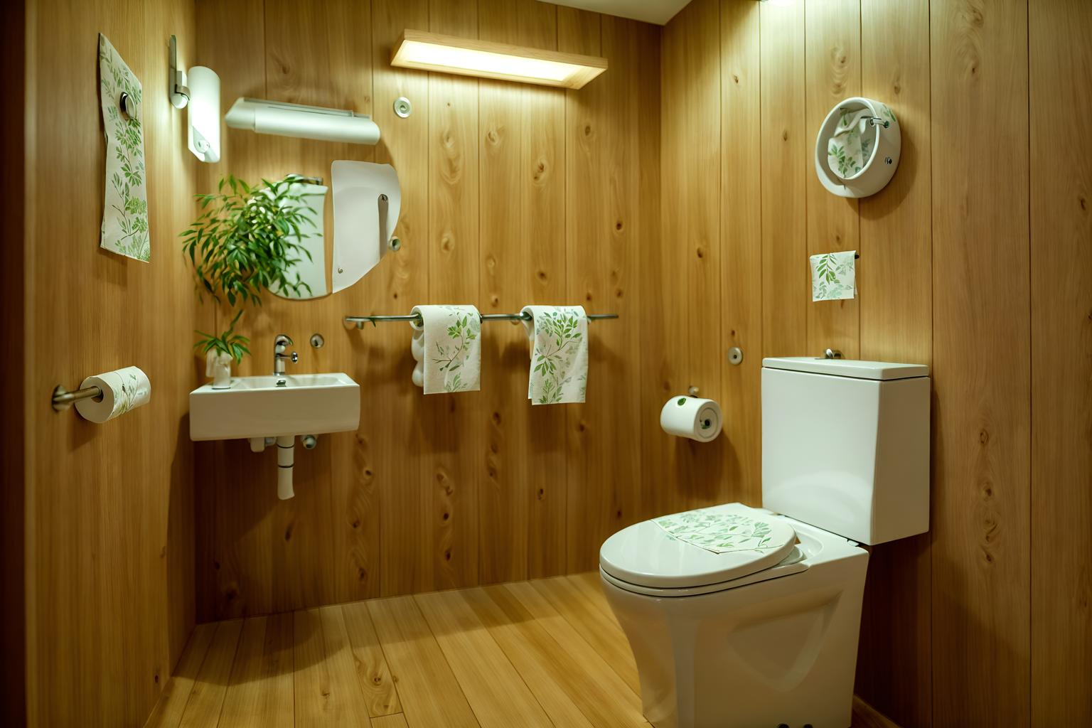 biophilic-style (toilet interior) with toilet paper hanger and sink with tap and toilet with toilet seat up and toilet paper hanger. . with natural shapes and forms and images of nature and images of animals and plants and features of the natural world and plants and calming style and wood materials. . cinematic photo, highly detailed, cinematic lighting, ultra-detailed, ultrarealistic, photorealism, 8k. biophilic interior design style. masterpiece, cinematic light, ultrarealistic+, photorealistic+, 8k, raw photo, realistic, sharp focus on eyes, (symmetrical eyes), (intact eyes), hyperrealistic, highest quality, best quality, , highly detailed, masterpiece, best quality, extremely detailed 8k wallpaper, masterpiece, best quality, ultra-detailed, best shadow, detailed background, detailed face, detailed eyes, high contrast, best illumination, detailed face, dulux, caustic, dynamic angle, detailed glow. dramatic lighting. highly detailed, insanely detailed hair, symmetrical, intricate details, professionally retouched, 8k high definition. strong bokeh. award winning photo.