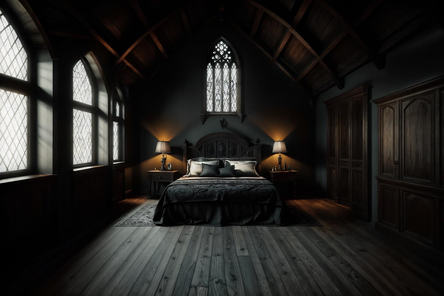 gothic-style (attic interior) . . cinematic photo, highly detailed, cinematic lighting, ultra-detailed, ultrarealistic, photorealism, 8k. gothic interior design style. masterpiece, cinematic light, ultrarealistic+, photorealistic+, 8k, raw photo, realistic, sharp focus on eyes, (symmetrical eyes), (intact eyes), hyperrealistic, highest quality, best quality, , highly detailed, masterpiece, best quality, extremely detailed 8k wallpaper, masterpiece, best quality, ultra-detailed, best shadow, detailed background, detailed face, detailed eyes, high contrast, best illumination, detailed face, dulux, caustic, dynamic angle, detailed glow. dramatic lighting. highly detailed, insanely detailed hair, symmetrical, intricate details, professionally retouched, 8k high definition. strong bokeh. award winning photo.