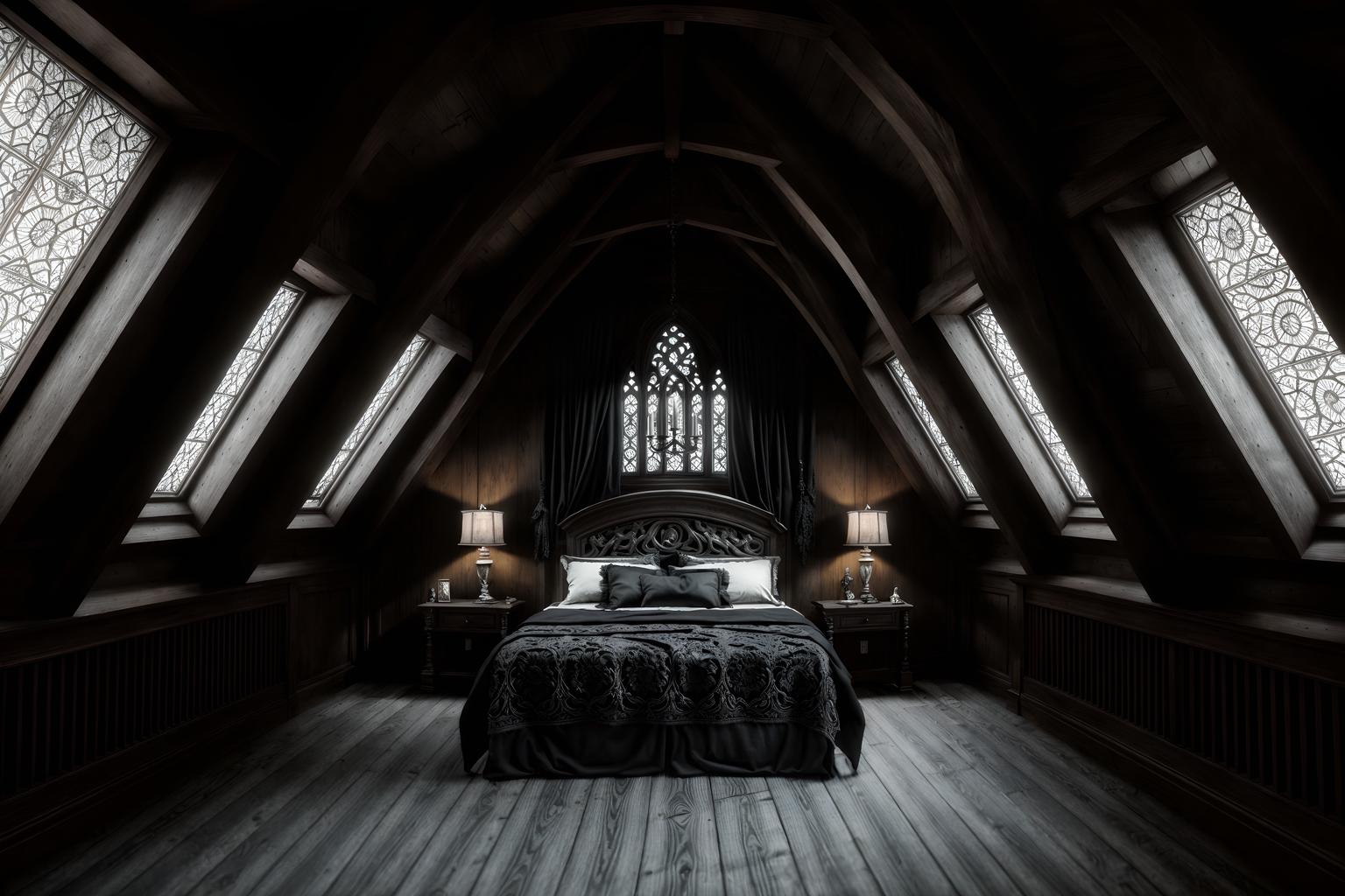 gothic-style (attic interior) . . cinematic photo, highly detailed, cinematic lighting, ultra-detailed, ultrarealistic, photorealism, 8k. gothic interior design style. masterpiece, cinematic light, ultrarealistic+, photorealistic+, 8k, raw photo, realistic, sharp focus on eyes, (symmetrical eyes), (intact eyes), hyperrealistic, highest quality, best quality, , highly detailed, masterpiece, best quality, extremely detailed 8k wallpaper, masterpiece, best quality, ultra-detailed, best shadow, detailed background, detailed face, detailed eyes, high contrast, best illumination, detailed face, dulux, caustic, dynamic angle, detailed glow. dramatic lighting. highly detailed, insanely detailed hair, symmetrical, intricate details, professionally retouched, 8k high definition. strong bokeh. award winning photo.