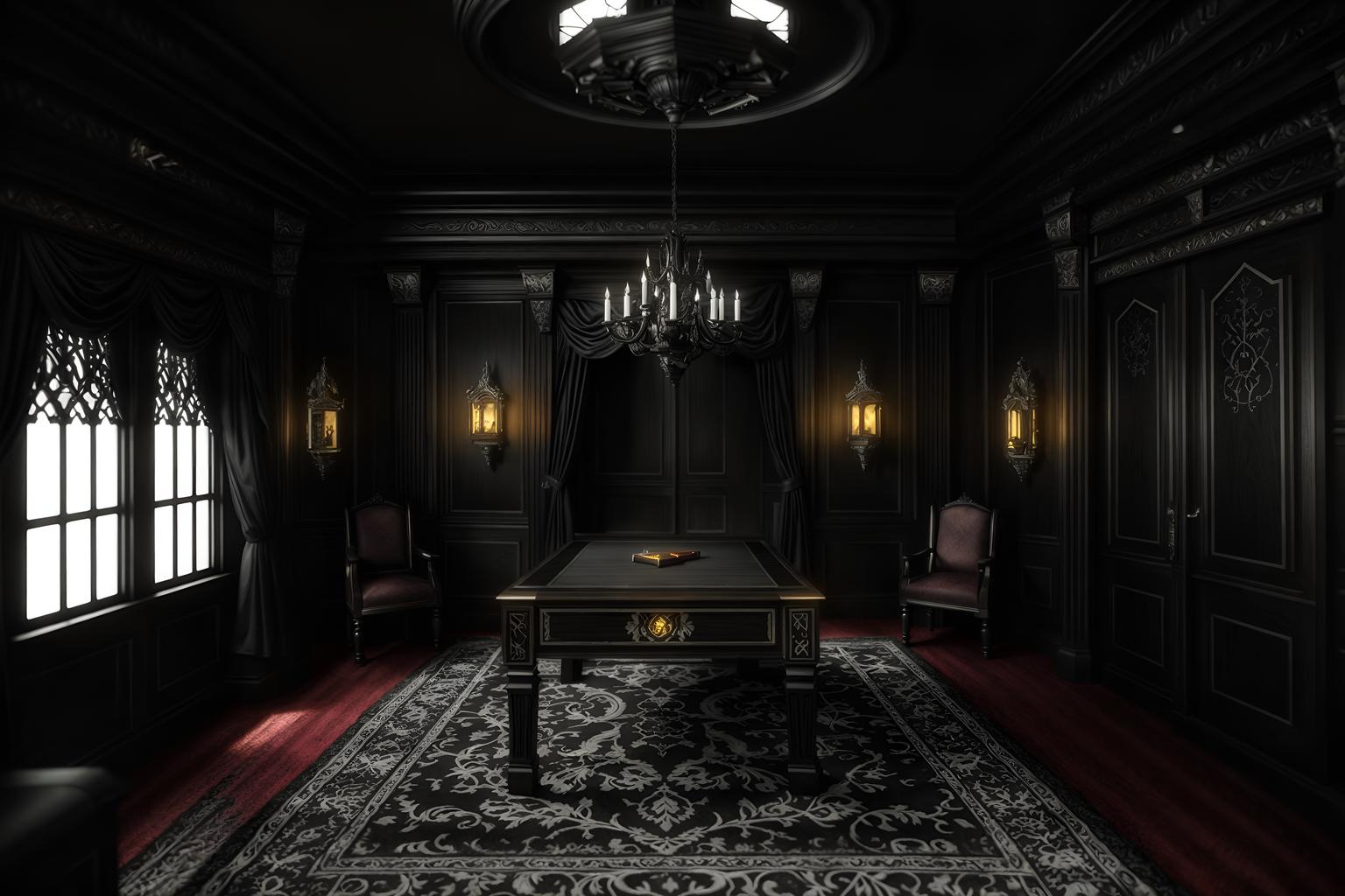 gothic-style (gaming room interior) . . cinematic photo, highly detailed, cinematic lighting, ultra-detailed, ultrarealistic, photorealism, 8k. gothic interior design style. masterpiece, cinematic light, ultrarealistic+, photorealistic+, 8k, raw photo, realistic, sharp focus on eyes, (symmetrical eyes), (intact eyes), hyperrealistic, highest quality, best quality, , highly detailed, masterpiece, best quality, extremely detailed 8k wallpaper, masterpiece, best quality, ultra-detailed, best shadow, detailed background, detailed face, detailed eyes, high contrast, best illumination, detailed face, dulux, caustic, dynamic angle, detailed glow. dramatic lighting. highly detailed, insanely detailed hair, symmetrical, intricate details, professionally retouched, 8k high definition. strong bokeh. award winning photo.