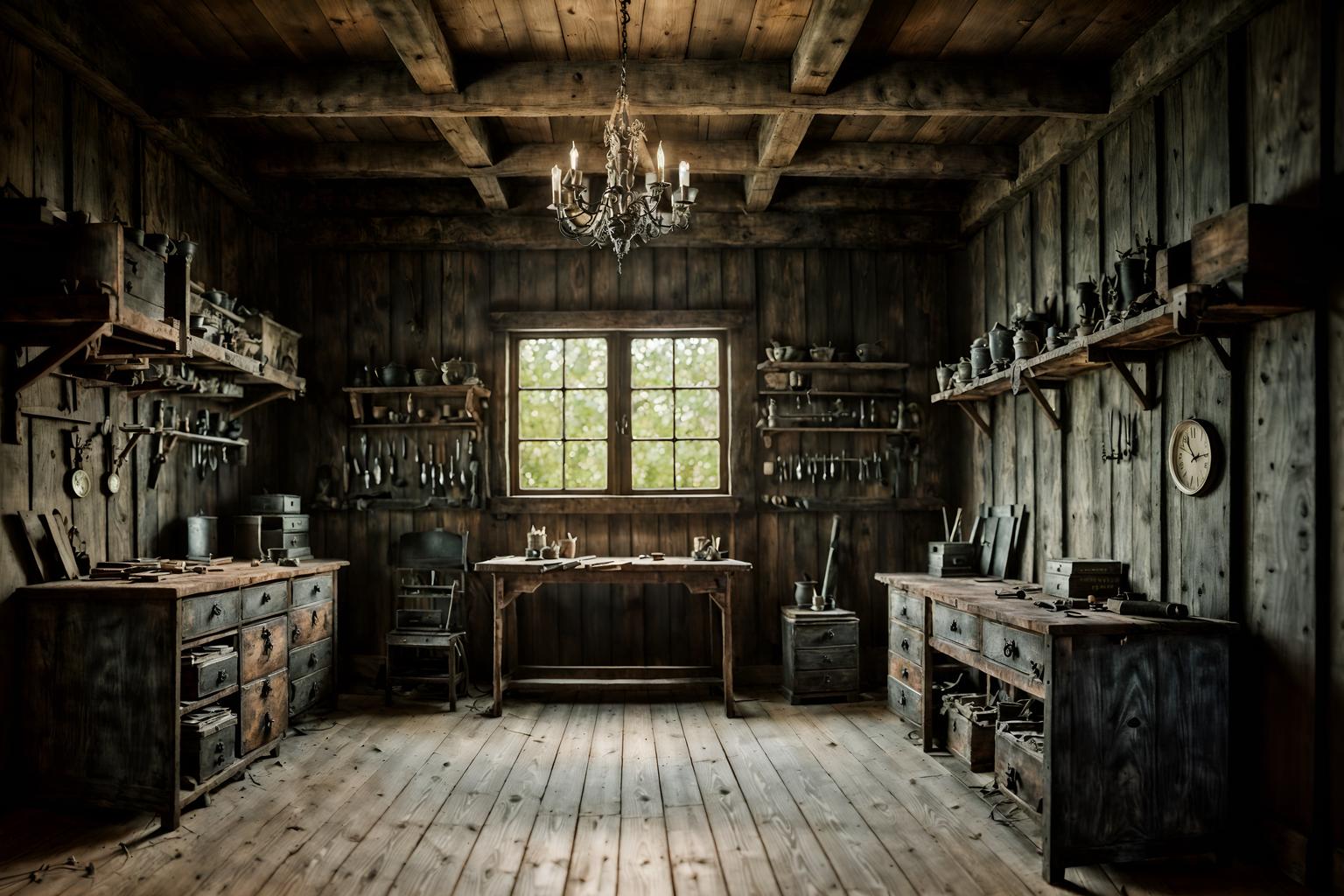 gothic-style (workshop interior) with wooden workbench and tool wall and messy and wooden workbench. . . cinematic photo, highly detailed, cinematic lighting, ultra-detailed, ultrarealistic, photorealism, 8k. gothic interior design style. masterpiece, cinematic light, ultrarealistic+, photorealistic+, 8k, raw photo, realistic, sharp focus on eyes, (symmetrical eyes), (intact eyes), hyperrealistic, highest quality, best quality, , highly detailed, masterpiece, best quality, extremely detailed 8k wallpaper, masterpiece, best quality, ultra-detailed, best shadow, detailed background, detailed face, detailed eyes, high contrast, best illumination, detailed face, dulux, caustic, dynamic angle, detailed glow. dramatic lighting. highly detailed, insanely detailed hair, symmetrical, intricate details, professionally retouched, 8k high definition. strong bokeh. award winning photo.