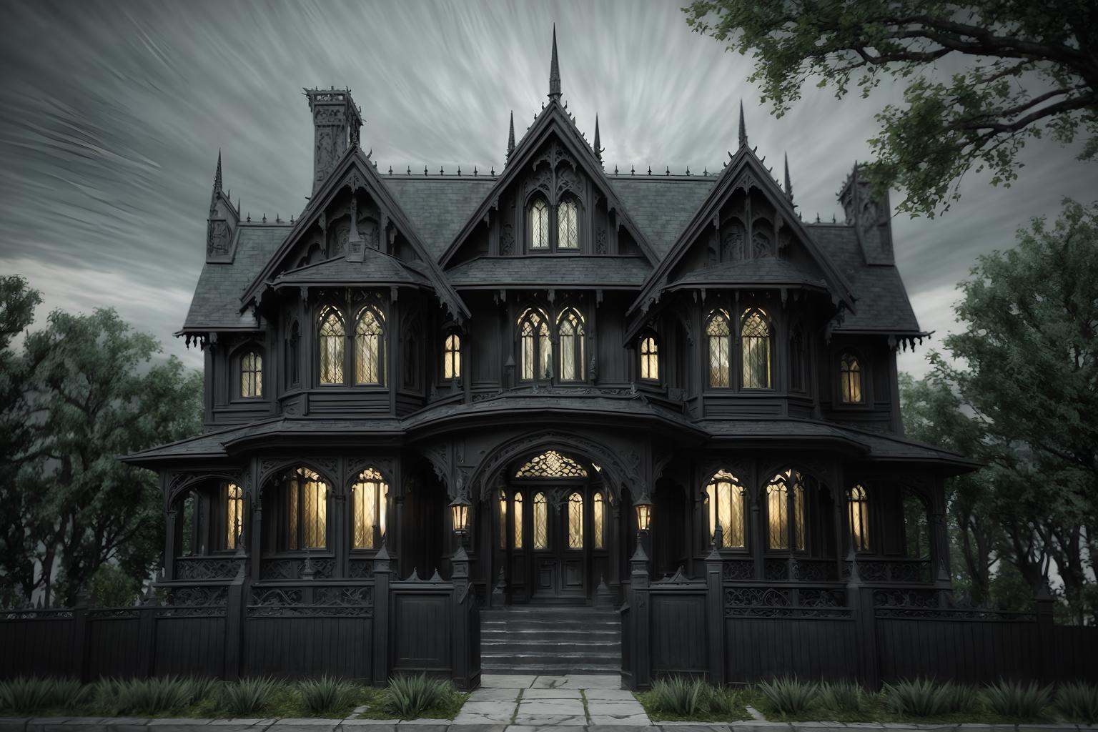 gothic-style exterior designed (house exterior exterior) . . cinematic photo, highly detailed, cinematic lighting, ultra-detailed, ultrarealistic, photorealism, 8k. gothic exterior design style. masterpiece, cinematic light, ultrarealistic+, photorealistic+, 8k, raw photo, realistic, sharp focus on eyes, (symmetrical eyes), (intact eyes), hyperrealistic, highest quality, best quality, , highly detailed, masterpiece, best quality, extremely detailed 8k wallpaper, masterpiece, best quality, ultra-detailed, best shadow, detailed background, detailed face, detailed eyes, high contrast, best illumination, detailed face, dulux, caustic, dynamic angle, detailed glow. dramatic lighting. highly detailed, insanely detailed hair, symmetrical, intricate details, professionally retouched, 8k high definition. strong bokeh. award winning photo.