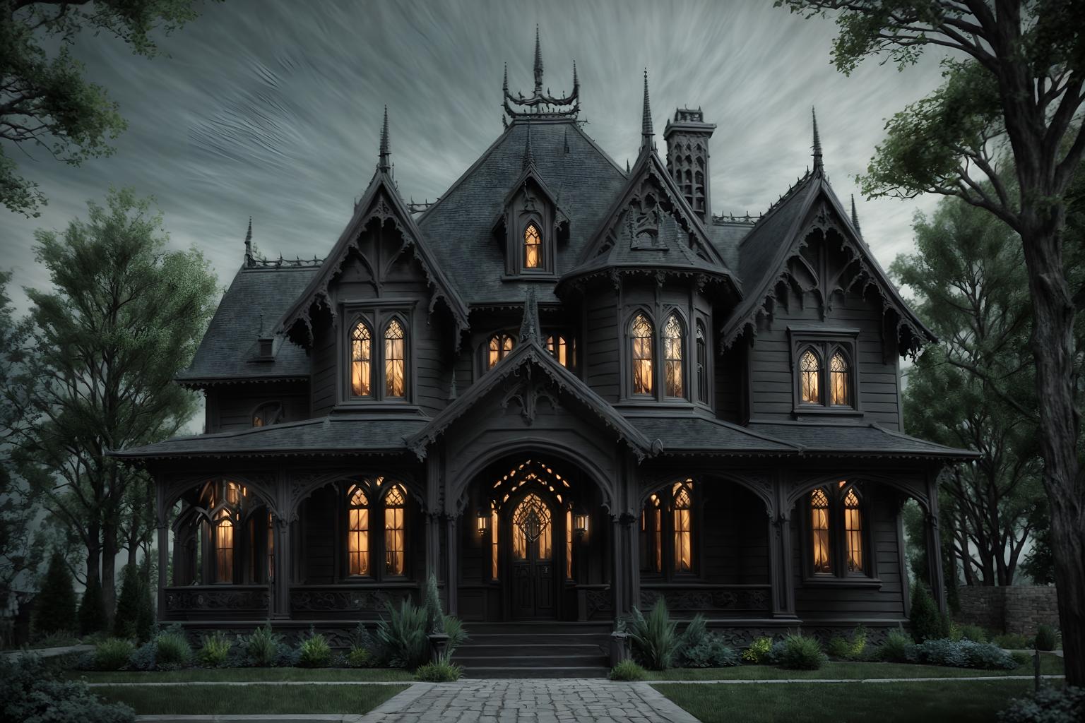 gothic-style exterior designed (house exterior exterior) . . cinematic photo, highly detailed, cinematic lighting, ultra-detailed, ultrarealistic, photorealism, 8k. gothic exterior design style. masterpiece, cinematic light, ultrarealistic+, photorealistic+, 8k, raw photo, realistic, sharp focus on eyes, (symmetrical eyes), (intact eyes), hyperrealistic, highest quality, best quality, , highly detailed, masterpiece, best quality, extremely detailed 8k wallpaper, masterpiece, best quality, ultra-detailed, best shadow, detailed background, detailed face, detailed eyes, high contrast, best illumination, detailed face, dulux, caustic, dynamic angle, detailed glow. dramatic lighting. highly detailed, insanely detailed hair, symmetrical, intricate details, professionally retouched, 8k high definition. strong bokeh. award winning photo.