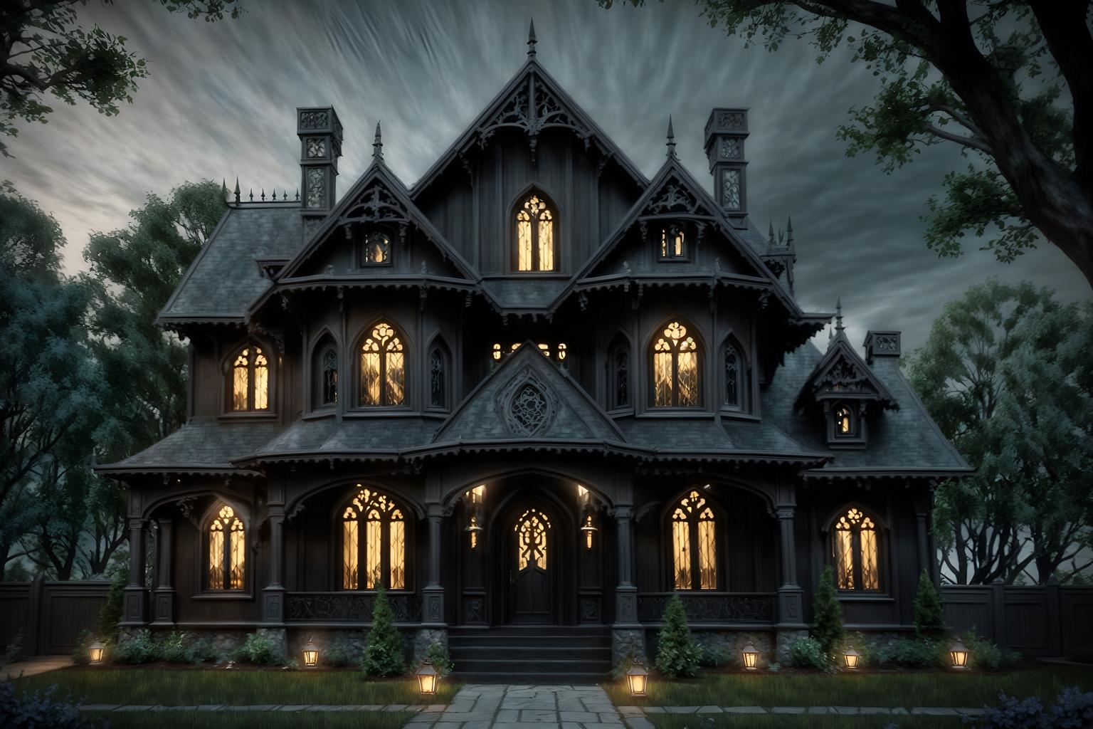 gothic-style exterior designed (house exterior exterior) . . cinematic photo, highly detailed, cinematic lighting, ultra-detailed, ultrarealistic, photorealism, 8k. gothic exterior design style. masterpiece, cinematic light, ultrarealistic+, photorealistic+, 8k, raw photo, realistic, sharp focus on eyes, (symmetrical eyes), (intact eyes), hyperrealistic, highest quality, best quality, , highly detailed, masterpiece, best quality, extremely detailed 8k wallpaper, masterpiece, best quality, ultra-detailed, best shadow, detailed background, detailed face, detailed eyes, high contrast, best illumination, detailed face, dulux, caustic, dynamic angle, detailed glow. dramatic lighting. highly detailed, insanely detailed hair, symmetrical, intricate details, professionally retouched, 8k high definition. strong bokeh. award winning photo.