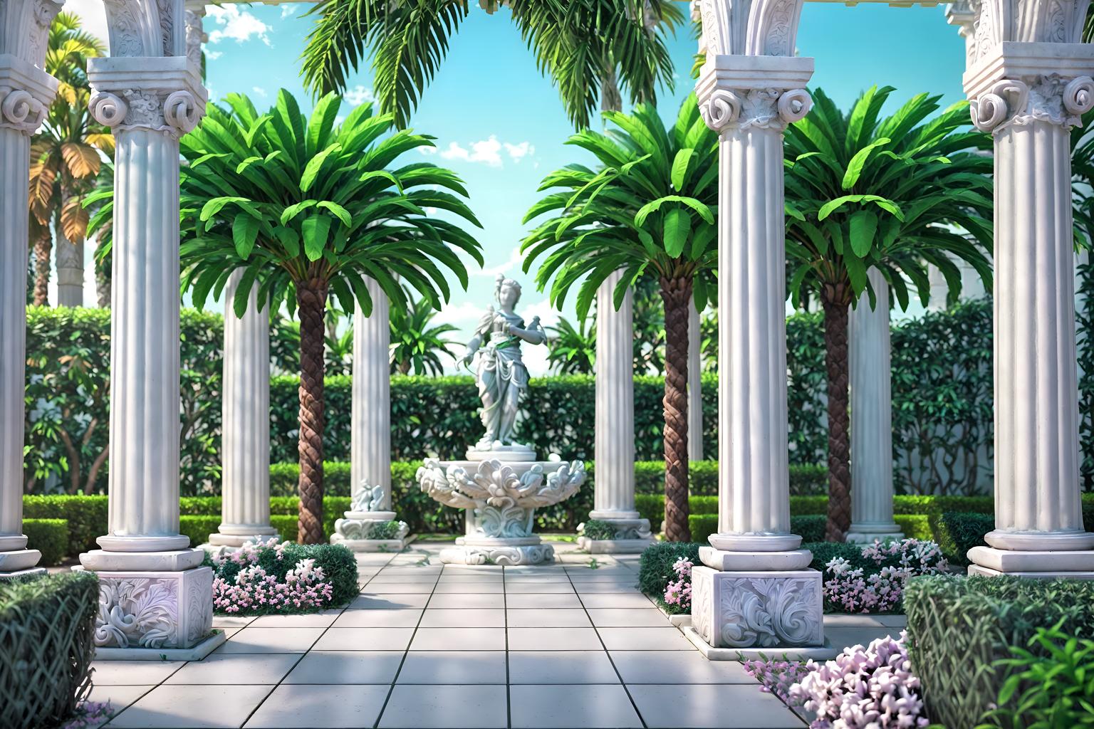 vaporwave-style designed (outdoor garden ) with garden tree and garden plants and grass and garden tree. . with purple lights and palm trees and purple lights and white roman statues, white roman sculptures, white roman columns, white roman pillars in the center of the room, and neon glow and baby blue and bright pink and white square bathroom tiles. . cinematic photo, highly detailed, cinematic lighting, ultra-detailed, ultrarealistic, photorealism, 8k. vaporwave design style. masterpiece, cinematic light, ultrarealistic+, photorealistic+, 8k, raw photo, realistic, sharp focus on eyes, (symmetrical eyes), (intact eyes), hyperrealistic, highest quality, best quality, , highly detailed, masterpiece, best quality, extremely detailed 8k wallpaper, masterpiece, best quality, ultra-detailed, best shadow, detailed background, detailed face, detailed eyes, high contrast, best illumination, detailed face, dulux, caustic, dynamic angle, detailed glow. dramatic lighting. highly detailed, insanely detailed hair, symmetrical, intricate details, professionally retouched, 8k high definition. strong bokeh. award winning photo.