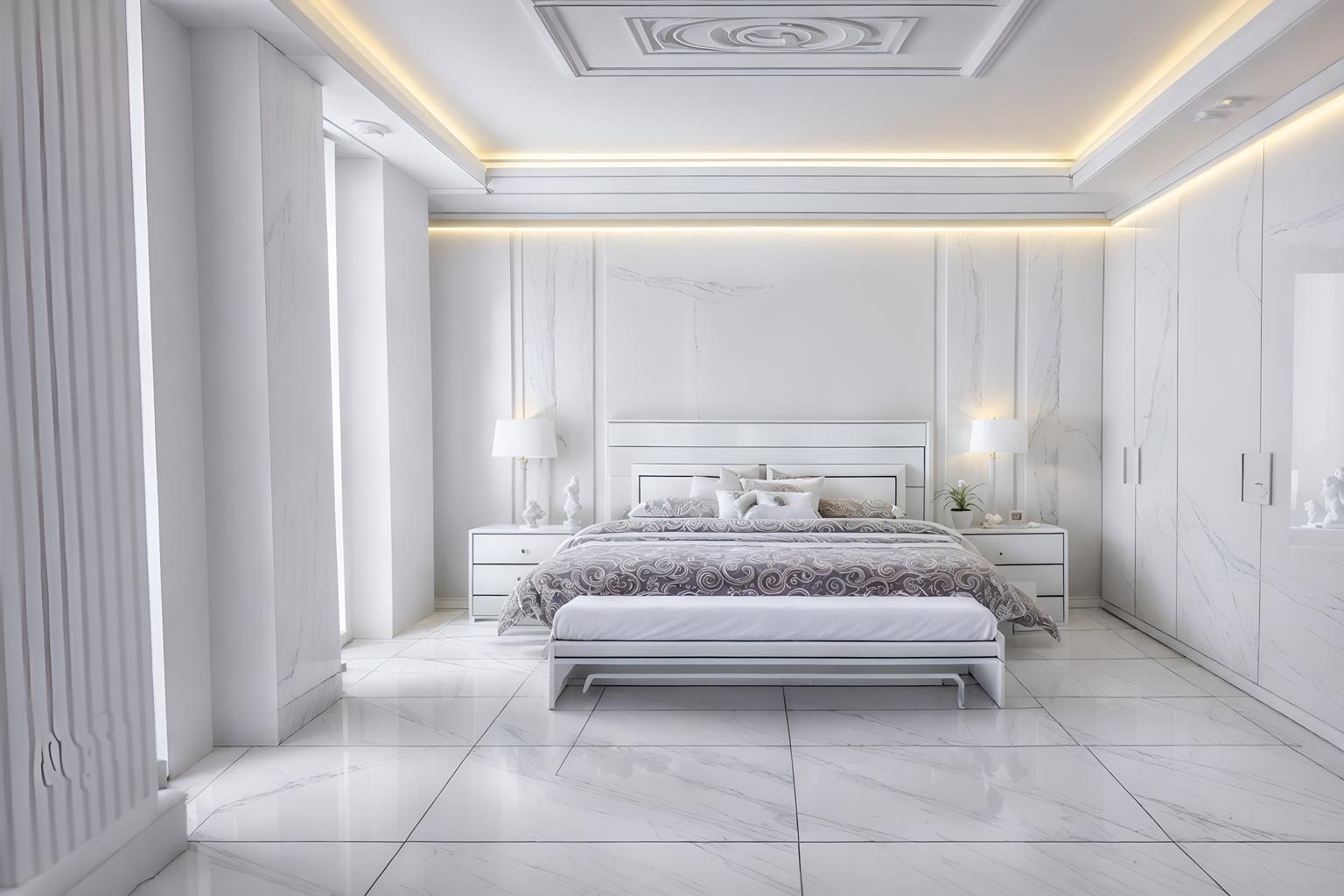 vaporwave-style (bedroom interior) with storage bench or ottoman and dresser closet and mirror and bedside table or night stand and bed and headboard and night light and plant. . with white square bathroom tiles and white square bathroom tiles and neon glow and white roman statues, white roman sculptures, white roman columns, white roman pillars in the center of the room, and purple lights and white square bathroom tiles and hanging plants and teal colors. . cinematic photo, highly detailed, cinematic lighting, ultra-detailed, ultrarealistic, photorealism, 8k. vaporwave interior design style. masterpiece, cinematic light, ultrarealistic+, photorealistic+, 8k, raw photo, realistic, sharp focus on eyes, (symmetrical eyes), (intact eyes), hyperrealistic, highest quality, best quality, , highly detailed, masterpiece, best quality, extremely detailed 8k wallpaper, masterpiece, best quality, ultra-detailed, best shadow, detailed background, detailed face, detailed eyes, high contrast, best illumination, detailed face, dulux, caustic, dynamic angle, detailed glow. dramatic lighting. highly detailed, insanely detailed hair, symmetrical, intricate details, professionally retouched, 8k high definition. strong bokeh. award winning photo.