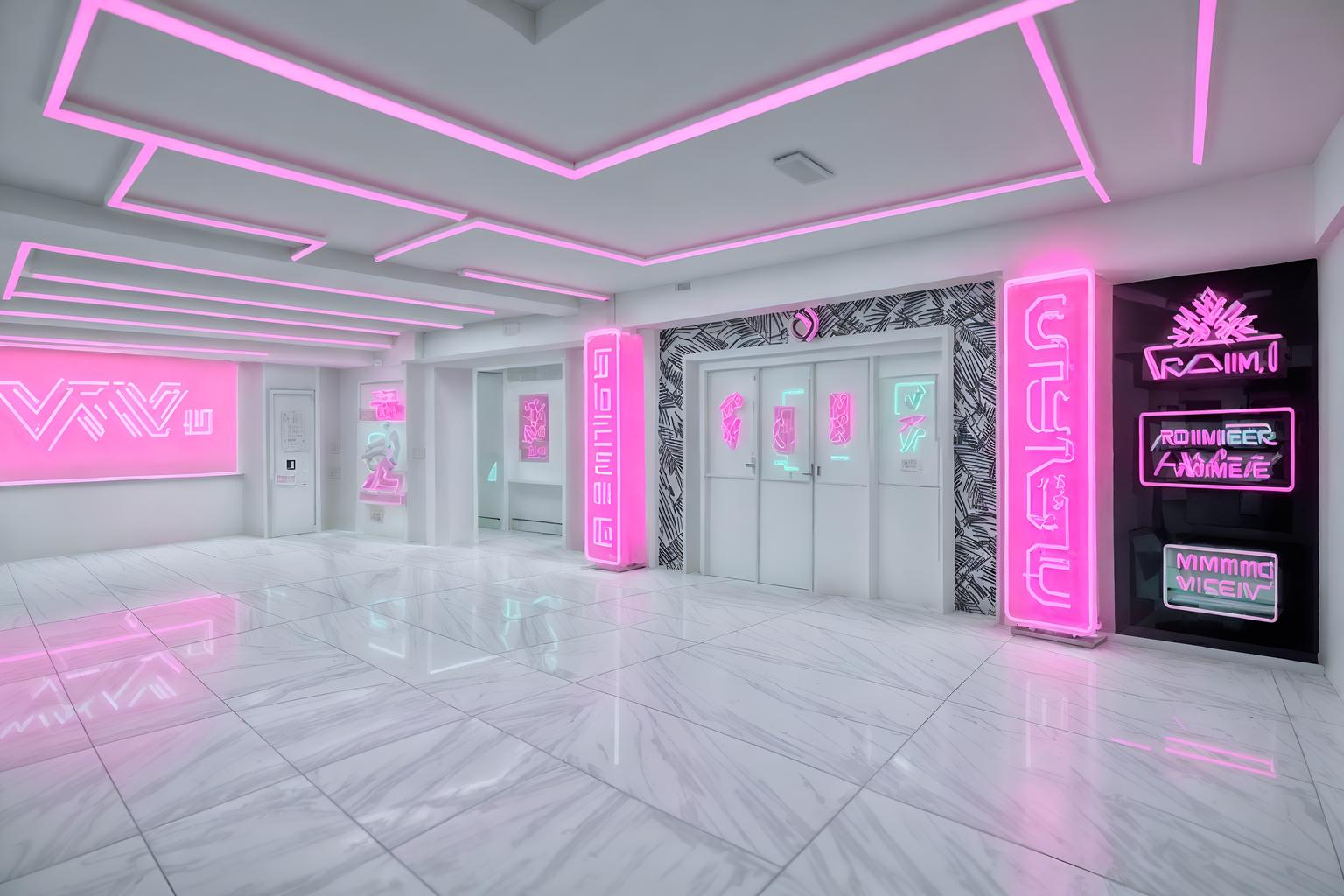 vaporwave-style (gaming room interior) . with white square bathroom tiles and bright pink and neon glow and 1980s retail shops and palm trees and japanese letters on wall and palm trees and white roman statues, white roman sculptures, white roman columns, white roman pillars in the center of the room,. . cinematic photo, highly detailed, cinematic lighting, ultra-detailed, ultrarealistic, photorealism, 8k. vaporwave interior design style. masterpiece, cinematic light, ultrarealistic+, photorealistic+, 8k, raw photo, realistic, sharp focus on eyes, (symmetrical eyes), (intact eyes), hyperrealistic, highest quality, best quality, , highly detailed, masterpiece, best quality, extremely detailed 8k wallpaper, masterpiece, best quality, ultra-detailed, best shadow, detailed background, detailed face, detailed eyes, high contrast, best illumination, detailed face, dulux, caustic, dynamic angle, detailed glow. dramatic lighting. highly detailed, insanely detailed hair, symmetrical, intricate details, professionally retouched, 8k high definition. strong bokeh. award winning photo.