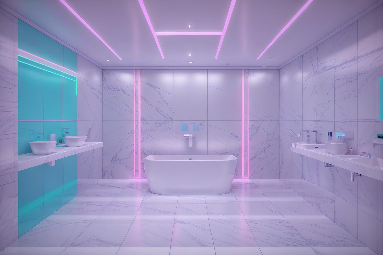 vaporwave-style (exhibition space interior) . with purple lights and white square bathroom tiles and neon glow and white square bathroom tiles and baby blue and white square bathroom tiles and bright pink and washed out colors. . cinematic photo, highly detailed, cinematic lighting, ultra-detailed, ultrarealistic, photorealism, 8k. vaporwave interior design style. masterpiece, cinematic light, ultrarealistic+, photorealistic+, 8k, raw photo, realistic, sharp focus on eyes, (symmetrical eyes), (intact eyes), hyperrealistic, highest quality, best quality, , highly detailed, masterpiece, best quality, extremely detailed 8k wallpaper, masterpiece, best quality, ultra-detailed, best shadow, detailed background, detailed face, detailed eyes, high contrast, best illumination, detailed face, dulux, caustic, dynamic angle, detailed glow. dramatic lighting. highly detailed, insanely detailed hair, symmetrical, intricate details, professionally retouched, 8k high definition. strong bokeh. award winning photo.