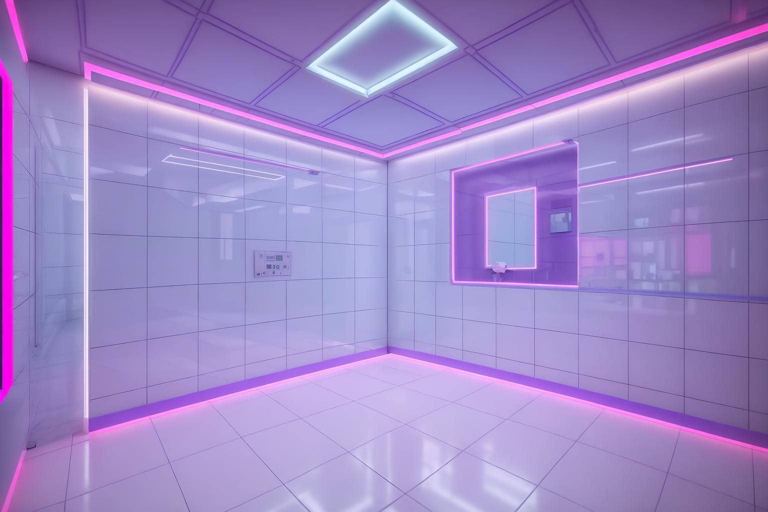 vaporwave-style (exhibition space interior) . with purple lights and white square bathroom tiles and neon glow and white square bathroom tiles and baby blue and white square bathroom tiles and bright pink and washed out colors. . cinematic photo, highly detailed, cinematic lighting, ultra-detailed, ultrarealistic, photorealism, 8k. vaporwave interior design style. masterpiece, cinematic light, ultrarealistic+, photorealistic+, 8k, raw photo, realistic, sharp focus on eyes, (symmetrical eyes), (intact eyes), hyperrealistic, highest quality, best quality, , highly detailed, masterpiece, best quality, extremely detailed 8k wallpaper, masterpiece, best quality, ultra-detailed, best shadow, detailed background, detailed face, detailed eyes, high contrast, best illumination, detailed face, dulux, caustic, dynamic angle, detailed glow. dramatic lighting. highly detailed, insanely detailed hair, symmetrical, intricate details, professionally retouched, 8k high definition. strong bokeh. award winning photo.