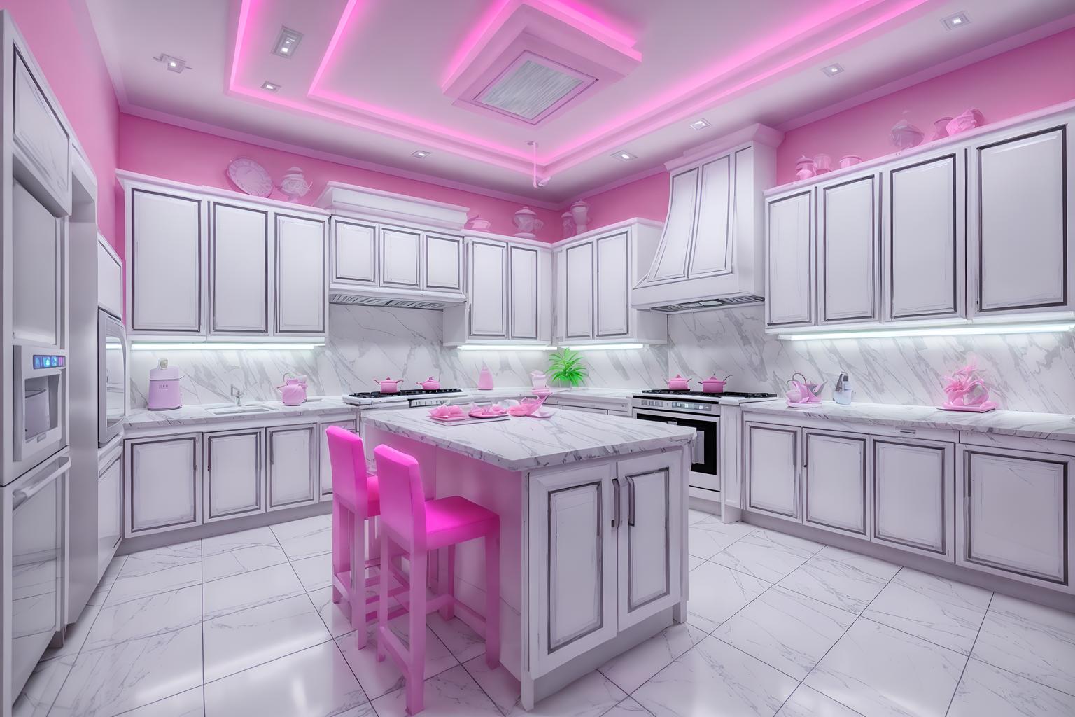 vaporwave-style (kitchen interior) with kitchen cabinets and plant and sink and refrigerator and stove and worktops and kitchen cabinets. . with neon glow and purple lights and bright pink and neon glow and white roman statues, white roman sculptures, white roman columns, white roman pillars in the center of the room, and washed out colors and white square bathroom tiles and palm trees. . cinematic photo, highly detailed, cinematic lighting, ultra-detailed, ultrarealistic, photorealism, 8k. vaporwave interior design style. masterpiece, cinematic light, ultrarealistic+, photorealistic+, 8k, raw photo, realistic, sharp focus on eyes, (symmetrical eyes), (intact eyes), hyperrealistic, highest quality, best quality, , highly detailed, masterpiece, best quality, extremely detailed 8k wallpaper, masterpiece, best quality, ultra-detailed, best shadow, detailed background, detailed face, detailed eyes, high contrast, best illumination, detailed face, dulux, caustic, dynamic angle, detailed glow. dramatic lighting. highly detailed, insanely detailed hair, symmetrical, intricate details, professionally retouched, 8k high definition. strong bokeh. award winning photo.