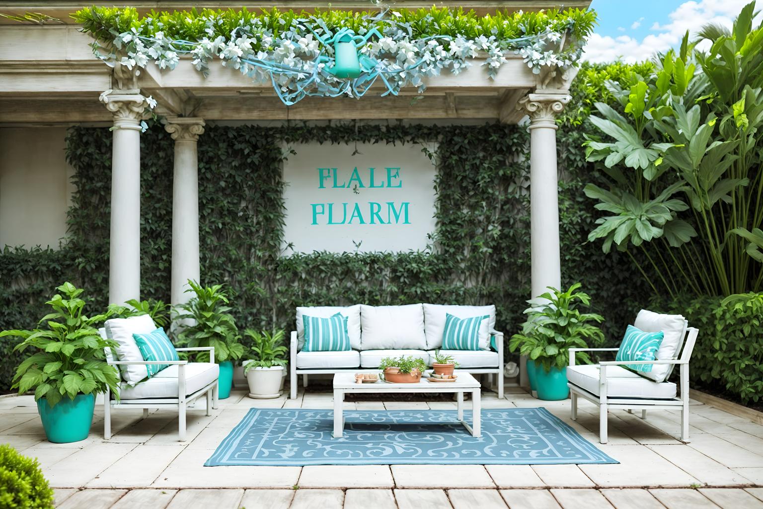 vaporwave-style designed (outdoor patio ) with plant and patio couch with pillows and deck with deck chairs and grass and barbeque or grill and plant. . with baby blue and white roman statues, white roman sculptures, white roman columns, white roman pillars in the center of the room, and japanese letters on wall and hanging plants and neon glow and white roman statues, white roman sculptures, white roman columns, white roman pillars in the center of the room, and 1980s retail shops and teal colors. . cinematic photo, highly detailed, cinematic lighting, ultra-detailed, ultrarealistic, photorealism, 8k. vaporwave design style. masterpiece, cinematic light, ultrarealistic+, photorealistic+, 8k, raw photo, realistic, sharp focus on eyes, (symmetrical eyes), (intact eyes), hyperrealistic, highest quality, best quality, , highly detailed, masterpiece, best quality, extremely detailed 8k wallpaper, masterpiece, best quality, ultra-detailed, best shadow, detailed background, detailed face, detailed eyes, high contrast, best illumination, detailed face, dulux, caustic, dynamic angle, detailed glow. dramatic lighting. highly detailed, insanely detailed hair, symmetrical, intricate details, professionally retouched, 8k high definition. strong bokeh. award winning photo.