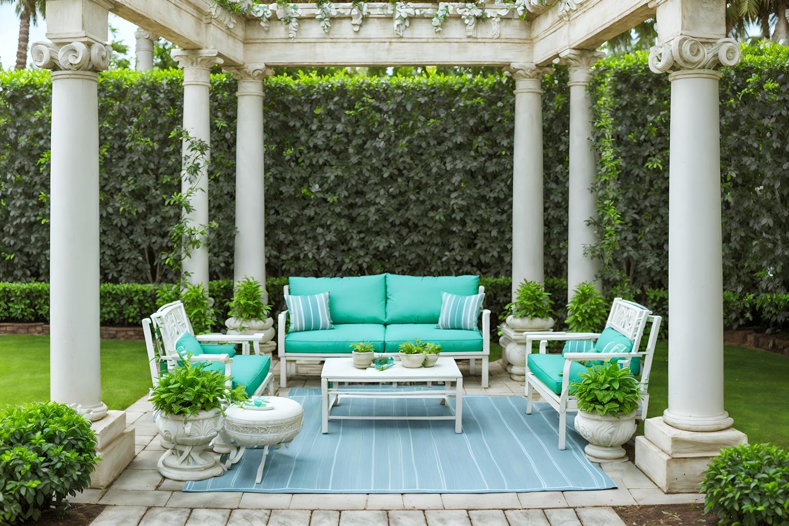 vaporwave-style designed (outdoor patio ) with plant and patio couch with pillows and deck with deck chairs and grass and barbeque or grill and plant. . with baby blue and white roman statues, white roman sculptures, white roman columns, white roman pillars in the center of the room, and japanese letters on wall and hanging plants and neon glow and white roman statues, white roman sculptures, white roman columns, white roman pillars in the center of the room, and 1980s retail shops and teal colors. . cinematic photo, highly detailed, cinematic lighting, ultra-detailed, ultrarealistic, photorealism, 8k. vaporwave design style. masterpiece, cinematic light, ultrarealistic+, photorealistic+, 8k, raw photo, realistic, sharp focus on eyes, (symmetrical eyes), (intact eyes), hyperrealistic, highest quality, best quality, , highly detailed, masterpiece, best quality, extremely detailed 8k wallpaper, masterpiece, best quality, ultra-detailed, best shadow, detailed background, detailed face, detailed eyes, high contrast, best illumination, detailed face, dulux, caustic, dynamic angle, detailed glow. dramatic lighting. highly detailed, insanely detailed hair, symmetrical, intricate details, professionally retouched, 8k high definition. strong bokeh. award winning photo.