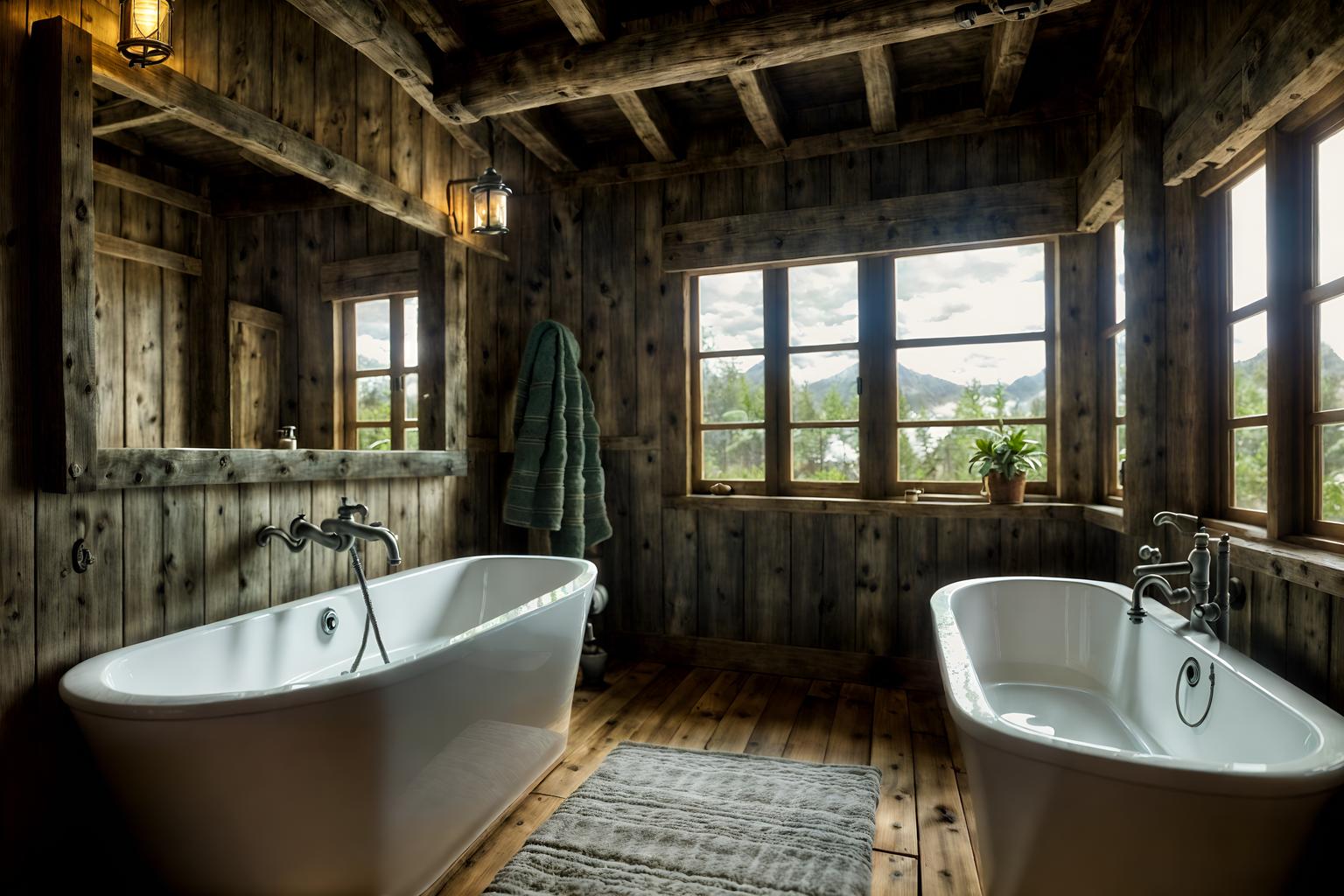 rustic-style (hotel bathroom interior) with toilet seat and bathroom sink with faucet and shower and mirror and bathtub and plant and bath towel and bathroom cabinet. . with . . cinematic photo, highly detailed, cinematic lighting, ultra-detailed, ultrarealistic, photorealism, 8k. rustic interior design style. masterpiece, cinematic light, ultrarealistic+, photorealistic+, 8k, raw photo, realistic, sharp focus on eyes, (symmetrical eyes), (intact eyes), hyperrealistic, highest quality, best quality, , highly detailed, masterpiece, best quality, extremely detailed 8k wallpaper, masterpiece, best quality, ultra-detailed, best shadow, detailed background, detailed face, detailed eyes, high contrast, best illumination, detailed face, dulux, caustic, dynamic angle, detailed glow. dramatic lighting. highly detailed, insanely detailed hair, symmetrical, intricate details, professionally retouched, 8k high definition. strong bokeh. award winning photo.