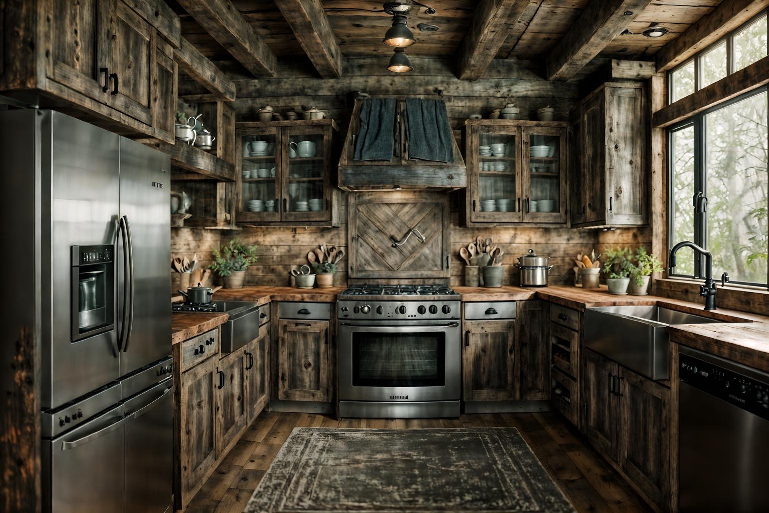 rustic-style (kitchen interior) with plant and worktops and stove and refrigerator and sink and kitchen cabinets and plant. . with . . cinematic photo, highly detailed, cinematic lighting, ultra-detailed, ultrarealistic, photorealism, 8k. rustic interior design style. masterpiece, cinematic light, ultrarealistic+, photorealistic+, 8k, raw photo, realistic, sharp focus on eyes, (symmetrical eyes), (intact eyes), hyperrealistic, highest quality, best quality, , highly detailed, masterpiece, best quality, extremely detailed 8k wallpaper, masterpiece, best quality, ultra-detailed, best shadow, detailed background, detailed face, detailed eyes, high contrast, best illumination, detailed face, dulux, caustic, dynamic angle, detailed glow. dramatic lighting. highly detailed, insanely detailed hair, symmetrical, intricate details, professionally retouched, 8k high definition. strong bokeh. award winning photo.