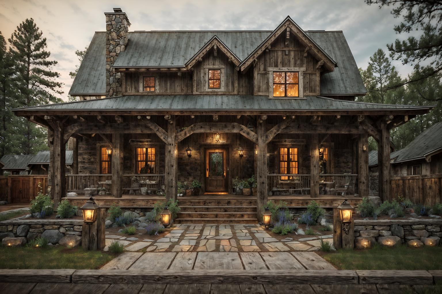 rustic-style exterior designed (house exterior exterior) . with . . cinematic photo, highly detailed, cinematic lighting, ultra-detailed, ultrarealistic, photorealism, 8k. rustic exterior design style. masterpiece, cinematic light, ultrarealistic+, photorealistic+, 8k, raw photo, realistic, sharp focus on eyes, (symmetrical eyes), (intact eyes), hyperrealistic, highest quality, best quality, , highly detailed, masterpiece, best quality, extremely detailed 8k wallpaper, masterpiece, best quality, ultra-detailed, best shadow, detailed background, detailed face, detailed eyes, high contrast, best illumination, detailed face, dulux, caustic, dynamic angle, detailed glow. dramatic lighting. highly detailed, insanely detailed hair, symmetrical, intricate details, professionally retouched, 8k high definition. strong bokeh. award winning photo.