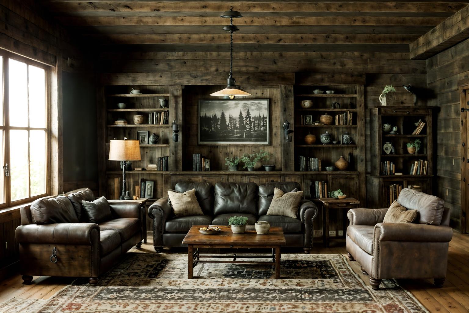 rustic-style (living room interior) with sofa and furniture and rug and bookshelves and coffee tables and televisions and chairs and electric lamps. . with . . cinematic photo, highly detailed, cinematic lighting, ultra-detailed, ultrarealistic, photorealism, 8k. rustic interior design style. masterpiece, cinematic light, ultrarealistic+, photorealistic+, 8k, raw photo, realistic, sharp focus on eyes, (symmetrical eyes), (intact eyes), hyperrealistic, highest quality, best quality, , highly detailed, masterpiece, best quality, extremely detailed 8k wallpaper, masterpiece, best quality, ultra-detailed, best shadow, detailed background, detailed face, detailed eyes, high contrast, best illumination, detailed face, dulux, caustic, dynamic angle, detailed glow. dramatic lighting. highly detailed, insanely detailed hair, symmetrical, intricate details, professionally retouched, 8k high definition. strong bokeh. award winning photo.