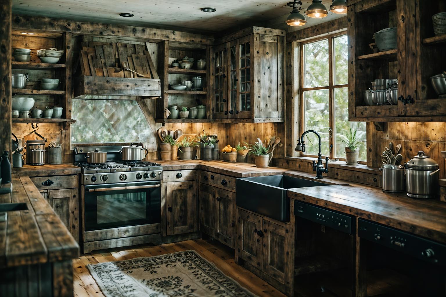 rustic-style (kitchen living combo interior) with sink and stove and plant and worktops and plant and bookshelves and kitchen cabinets and occasional tables. . with . . cinematic photo, highly detailed, cinematic lighting, ultra-detailed, ultrarealistic, photorealism, 8k. rustic interior design style. masterpiece, cinematic light, ultrarealistic+, photorealistic+, 8k, raw photo, realistic, sharp focus on eyes, (symmetrical eyes), (intact eyes), hyperrealistic, highest quality, best quality, , highly detailed, masterpiece, best quality, extremely detailed 8k wallpaper, masterpiece, best quality, ultra-detailed, best shadow, detailed background, detailed face, detailed eyes, high contrast, best illumination, detailed face, dulux, caustic, dynamic angle, detailed glow. dramatic lighting. highly detailed, insanely detailed hair, symmetrical, intricate details, professionally retouched, 8k high definition. strong bokeh. award winning photo.