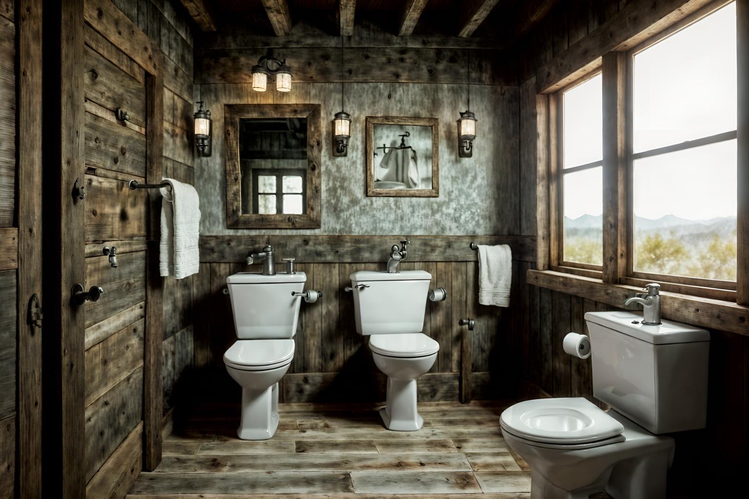 rustic-style (toilet interior) with sink with tap and toilet with toilet seat up and toilet paper hanger and sink with tap. . with . . cinematic photo, highly detailed, cinematic lighting, ultra-detailed, ultrarealistic, photorealism, 8k. rustic interior design style. masterpiece, cinematic light, ultrarealistic+, photorealistic+, 8k, raw photo, realistic, sharp focus on eyes, (symmetrical eyes), (intact eyes), hyperrealistic, highest quality, best quality, , highly detailed, masterpiece, best quality, extremely detailed 8k wallpaper, masterpiece, best quality, ultra-detailed, best shadow, detailed background, detailed face, detailed eyes, high contrast, best illumination, detailed face, dulux, caustic, dynamic angle, detailed glow. dramatic lighting. highly detailed, insanely detailed hair, symmetrical, intricate details, professionally retouched, 8k high definition. strong bokeh. award winning photo.