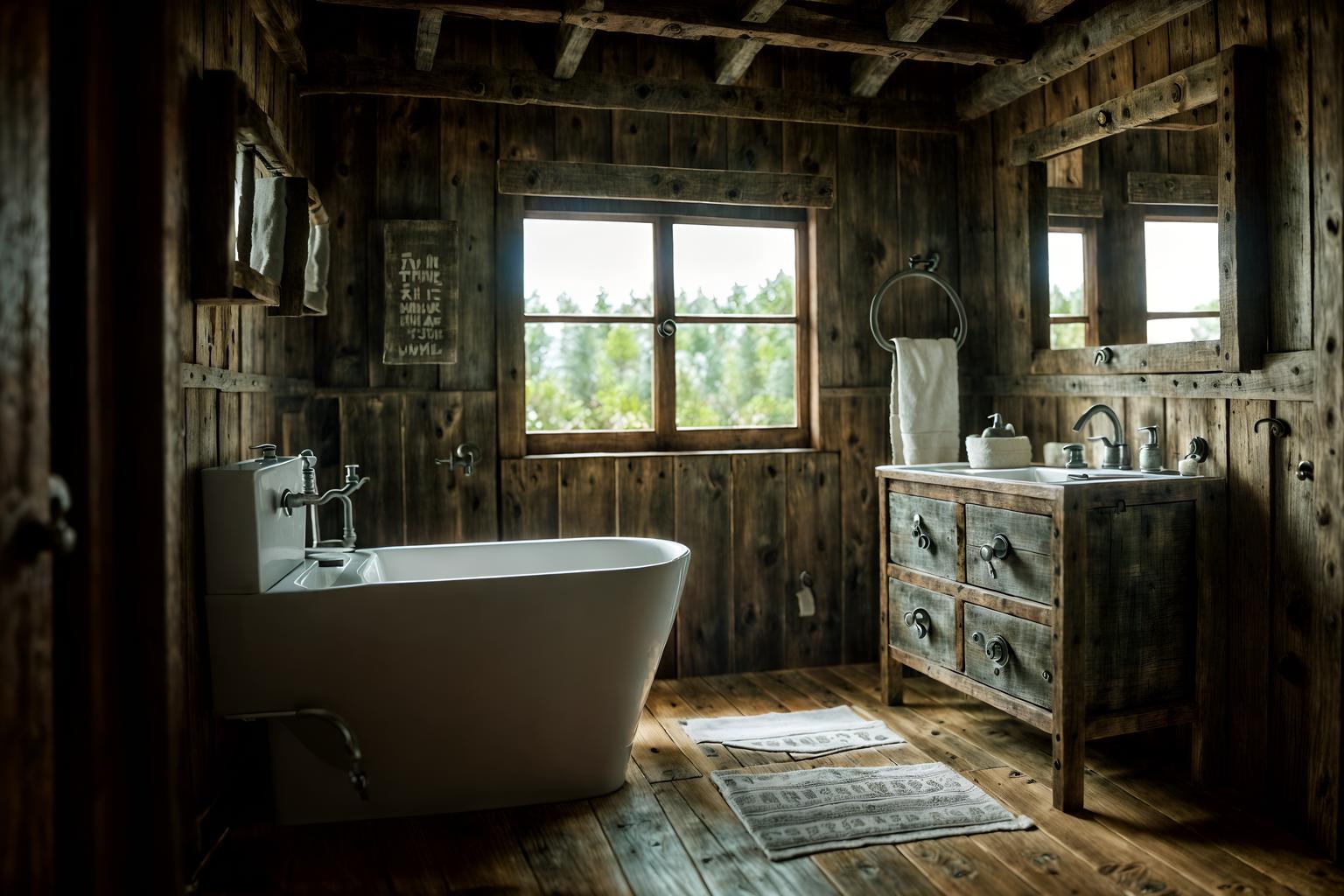 rustic-style (toilet interior) with sink with tap and toilet with toilet seat up and toilet paper hanger and sink with tap. . with . . cinematic photo, highly detailed, cinematic lighting, ultra-detailed, ultrarealistic, photorealism, 8k. rustic interior design style. masterpiece, cinematic light, ultrarealistic+, photorealistic+, 8k, raw photo, realistic, sharp focus on eyes, (symmetrical eyes), (intact eyes), hyperrealistic, highest quality, best quality, , highly detailed, masterpiece, best quality, extremely detailed 8k wallpaper, masterpiece, best quality, ultra-detailed, best shadow, detailed background, detailed face, detailed eyes, high contrast, best illumination, detailed face, dulux, caustic, dynamic angle, detailed glow. dramatic lighting. highly detailed, insanely detailed hair, symmetrical, intricate details, professionally retouched, 8k high definition. strong bokeh. award winning photo.