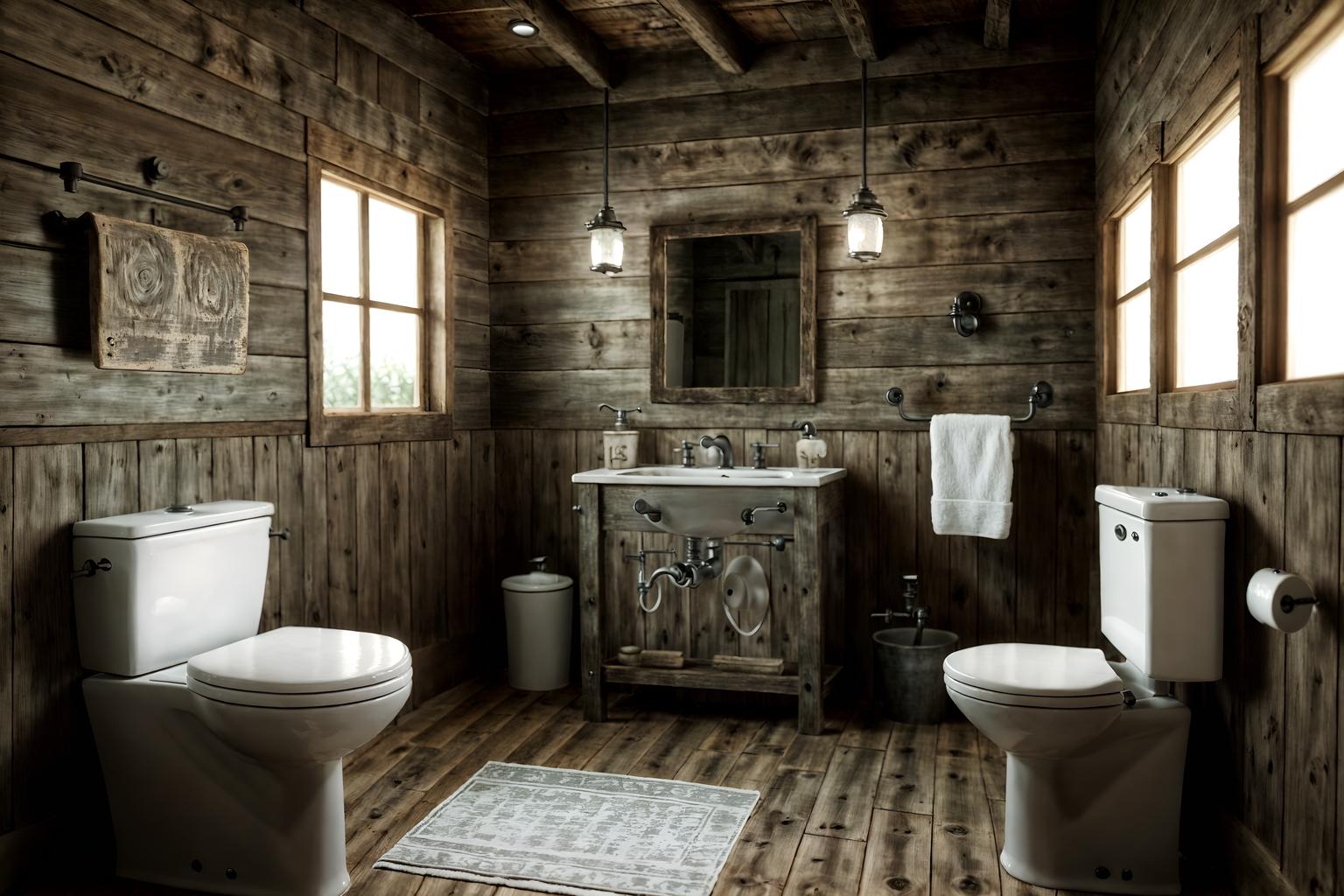 rustic-style (toilet interior) with sink with tap and toilet with toilet seat up and toilet paper hanger and sink with tap. . with . . cinematic photo, highly detailed, cinematic lighting, ultra-detailed, ultrarealistic, photorealism, 8k. rustic interior design style. masterpiece, cinematic light, ultrarealistic+, photorealistic+, 8k, raw photo, realistic, sharp focus on eyes, (symmetrical eyes), (intact eyes), hyperrealistic, highest quality, best quality, , highly detailed, masterpiece, best quality, extremely detailed 8k wallpaper, masterpiece, best quality, ultra-detailed, best shadow, detailed background, detailed face, detailed eyes, high contrast, best illumination, detailed face, dulux, caustic, dynamic angle, detailed glow. dramatic lighting. highly detailed, insanely detailed hair, symmetrical, intricate details, professionally retouched, 8k high definition. strong bokeh. award winning photo.