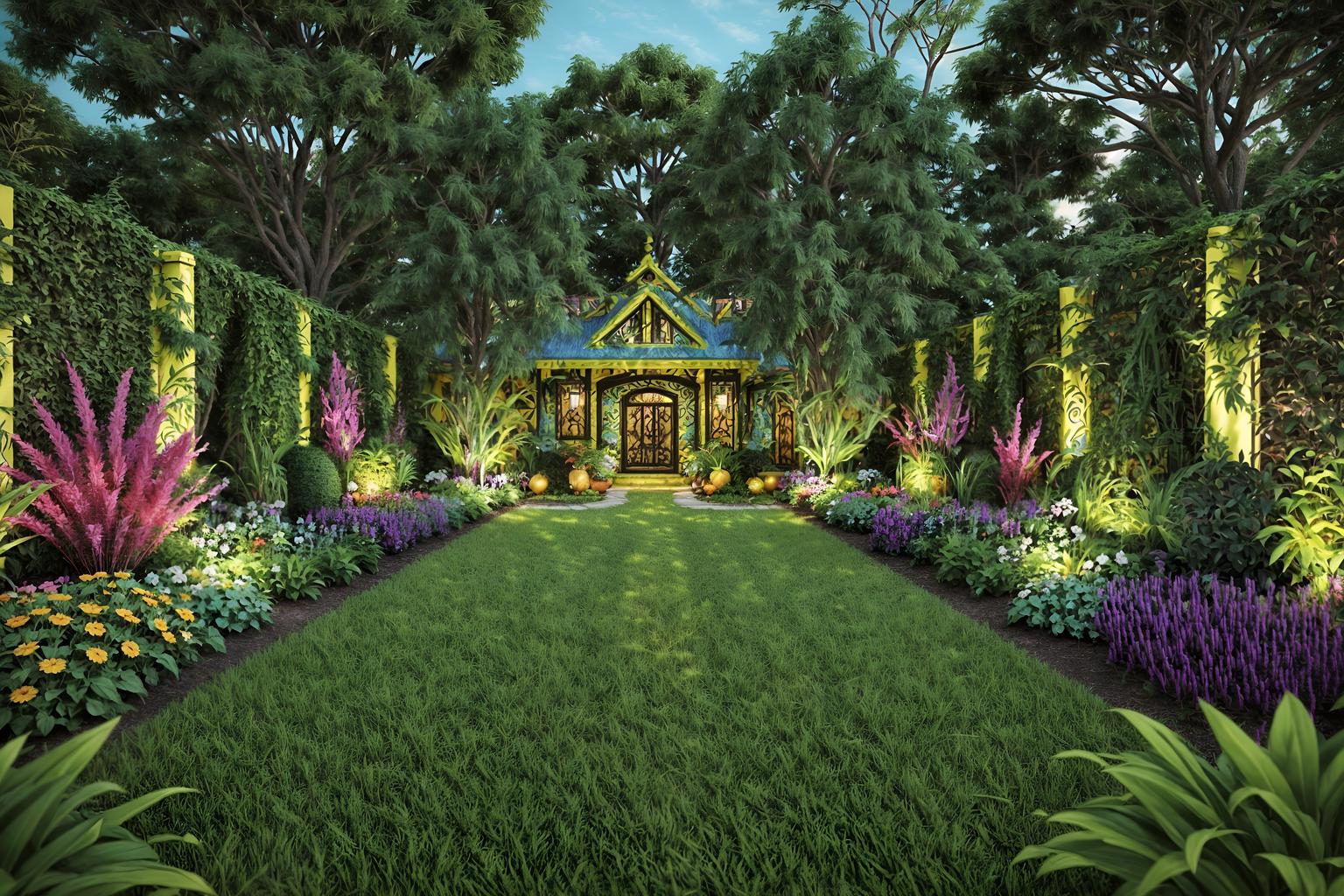 maximalist-style designed (outdoor garden ) with grass and garden tree and garden plants and grass. . with more is more philosophy and bold patterns and over-the-top aesthetic and vibrant and bold design and bold colors and playful and bold creativity. . cinematic photo, highly detailed, cinematic lighting, ultra-detailed, ultrarealistic, photorealism, 8k. maximalist design style. masterpiece, cinematic light, ultrarealistic+, photorealistic+, 8k, raw photo, realistic, sharp focus on eyes, (symmetrical eyes), (intact eyes), hyperrealistic, highest quality, best quality, , highly detailed, masterpiece, best quality, extremely detailed 8k wallpaper, masterpiece, best quality, ultra-detailed, best shadow, detailed background, detailed face, detailed eyes, high contrast, best illumination, detailed face, dulux, caustic, dynamic angle, detailed glow. dramatic lighting. highly detailed, insanely detailed hair, symmetrical, intricate details, professionally retouched, 8k high definition. strong bokeh. award winning photo.