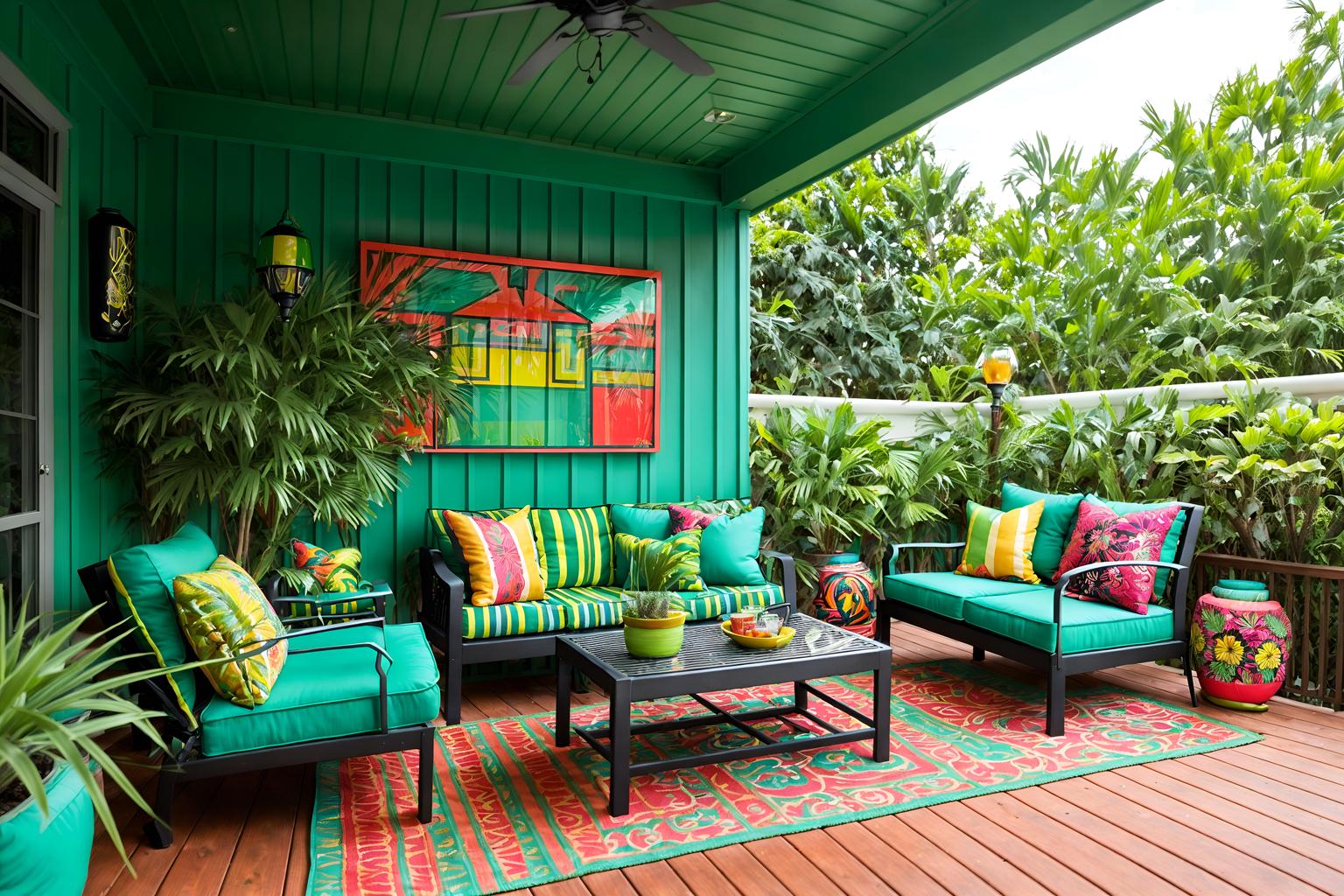 maximalist-style designed (outdoor patio ) with patio couch with pillows and deck with deck chairs and barbeque or grill and plant and grass and patio couch with pillows. . with playful and bold creativity and bold design and more is more philosophy and bold colors and over-the-top aesthetic and vibrant and eye-catching. . cinematic photo, highly detailed, cinematic lighting, ultra-detailed, ultrarealistic, photorealism, 8k. maximalist design style. masterpiece, cinematic light, ultrarealistic+, photorealistic+, 8k, raw photo, realistic, sharp focus on eyes, (symmetrical eyes), (intact eyes), hyperrealistic, highest quality, best quality, , highly detailed, masterpiece, best quality, extremely detailed 8k wallpaper, masterpiece, best quality, ultra-detailed, best shadow, detailed background, detailed face, detailed eyes, high contrast, best illumination, detailed face, dulux, caustic, dynamic angle, detailed glow. dramatic lighting. highly detailed, insanely detailed hair, symmetrical, intricate details, professionally retouched, 8k high definition. strong bokeh. award winning photo.