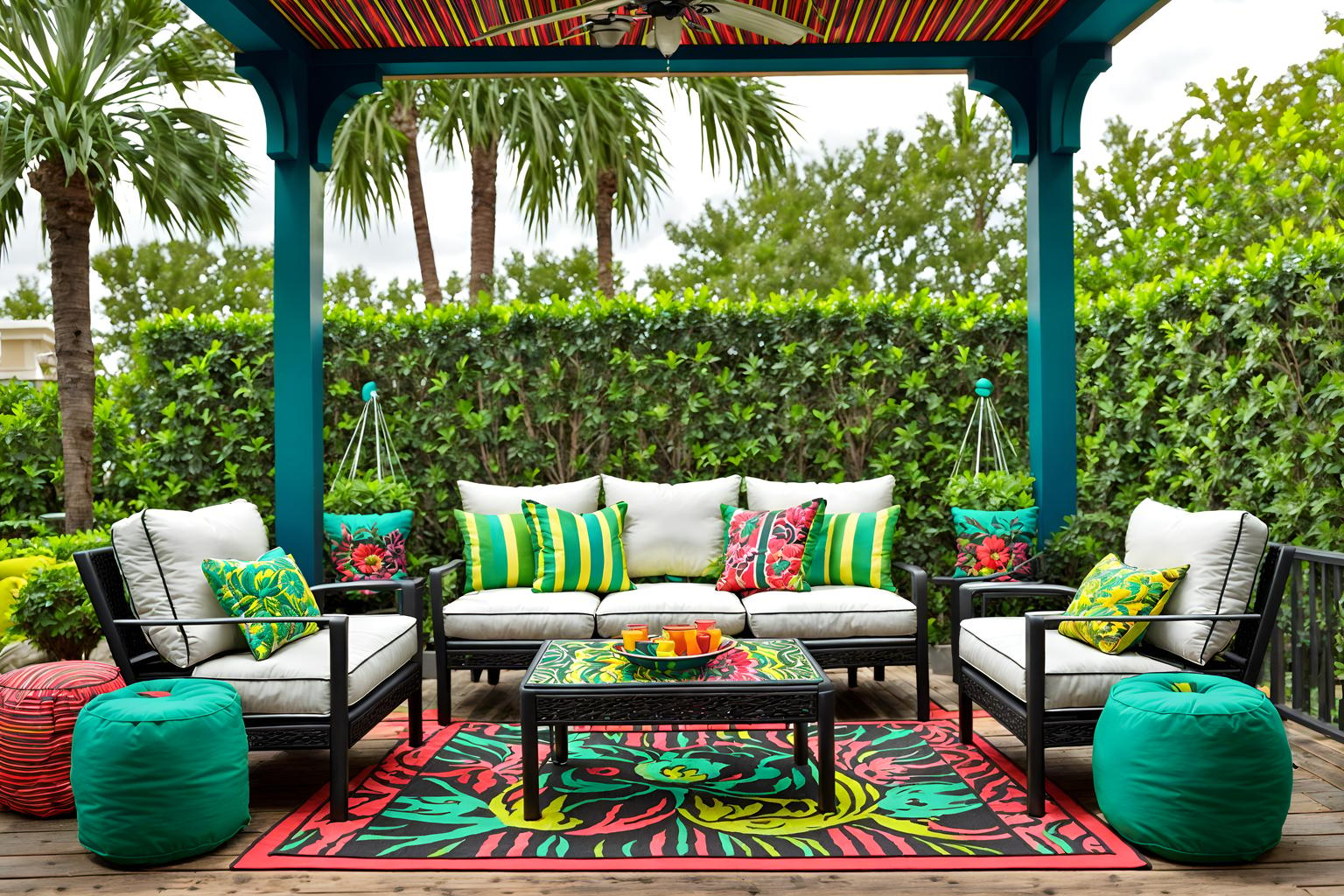 maximalist-style designed (outdoor patio ) with patio couch with pillows and deck with deck chairs and barbeque or grill and plant and grass and patio couch with pillows. . with playful and bold creativity and bold design and more is more philosophy and bold colors and over-the-top aesthetic and vibrant and eye-catching. . cinematic photo, highly detailed, cinematic lighting, ultra-detailed, ultrarealistic, photorealism, 8k. maximalist design style. masterpiece, cinematic light, ultrarealistic+, photorealistic+, 8k, raw photo, realistic, sharp focus on eyes, (symmetrical eyes), (intact eyes), hyperrealistic, highest quality, best quality, , highly detailed, masterpiece, best quality, extremely detailed 8k wallpaper, masterpiece, best quality, ultra-detailed, best shadow, detailed background, detailed face, detailed eyes, high contrast, best illumination, detailed face, dulux, caustic, dynamic angle, detailed glow. dramatic lighting. highly detailed, insanely detailed hair, symmetrical, intricate details, professionally retouched, 8k high definition. strong bokeh. award winning photo.