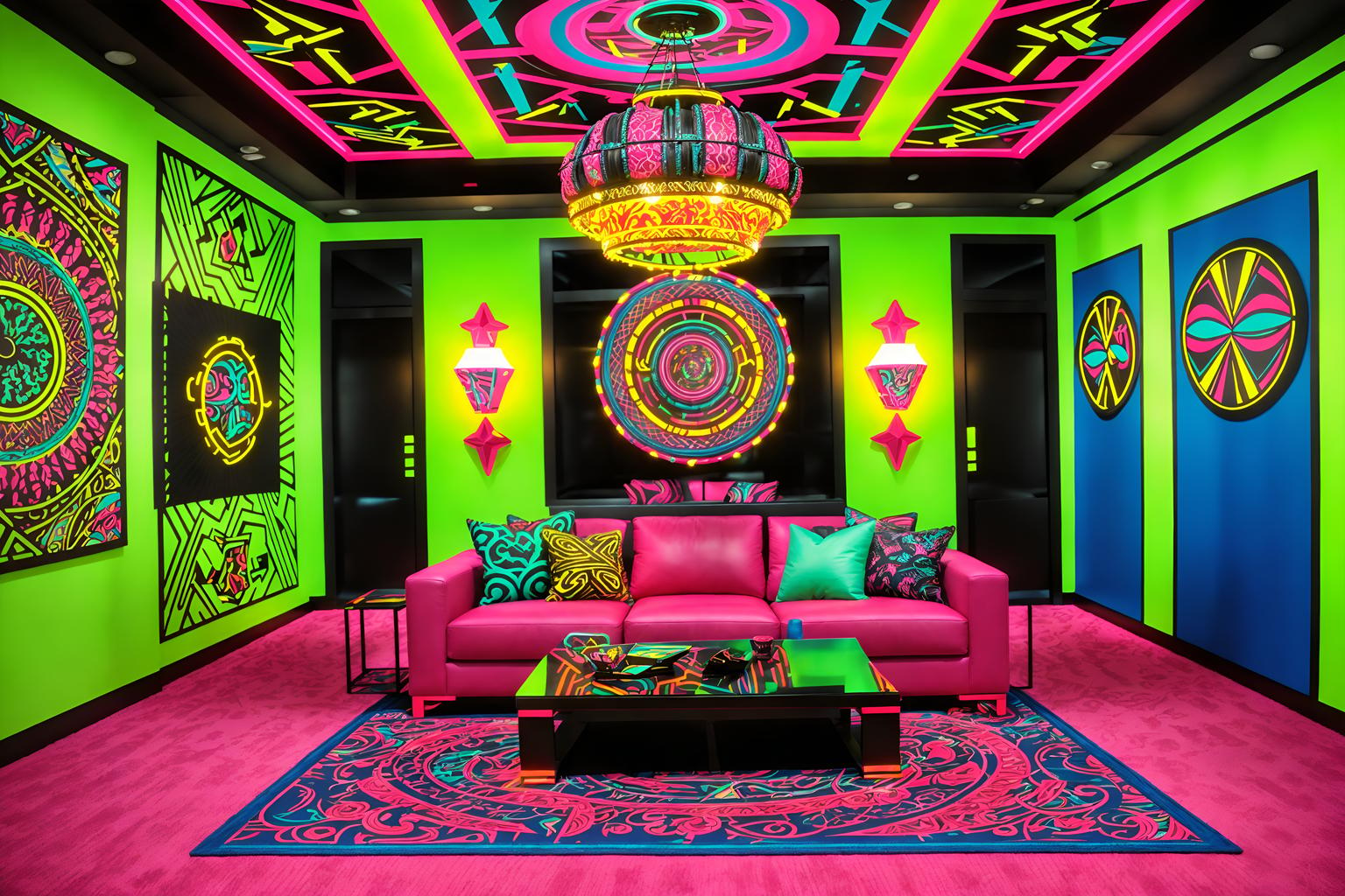 maximalist-style (exhibition space interior) . with bold design and bold colors and over-the-top aesthetic and eye-catching and vibrant and bold patterns and playful and bold creativity. . cinematic photo, highly detailed, cinematic lighting, ultra-detailed, ultrarealistic, photorealism, 8k. maximalist interior design style. masterpiece, cinematic light, ultrarealistic+, photorealistic+, 8k, raw photo, realistic, sharp focus on eyes, (symmetrical eyes), (intact eyes), hyperrealistic, highest quality, best quality, , highly detailed, masterpiece, best quality, extremely detailed 8k wallpaper, masterpiece, best quality, ultra-detailed, best shadow, detailed background, detailed face, detailed eyes, high contrast, best illumination, detailed face, dulux, caustic, dynamic angle, detailed glow. dramatic lighting. highly detailed, insanely detailed hair, symmetrical, intricate details, professionally retouched, 8k high definition. strong bokeh. award winning photo.