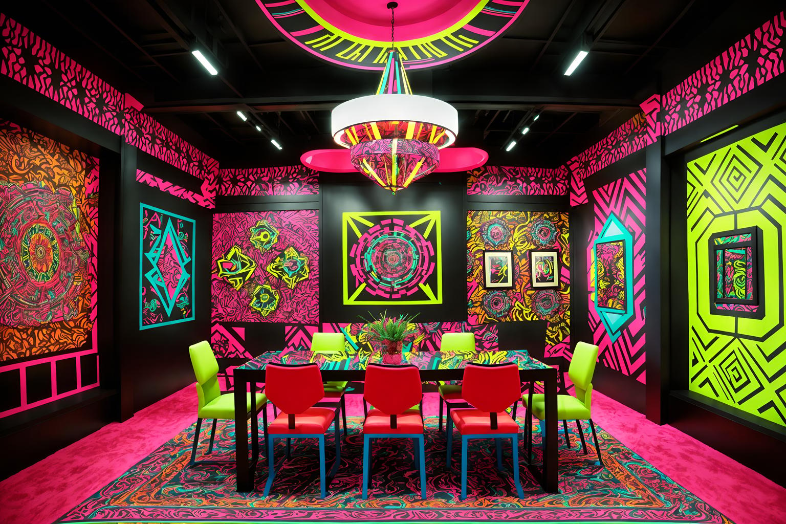 maximalist-style (exhibition space interior) . with bold design and bold colors and over-the-top aesthetic and eye-catching and vibrant and bold patterns and playful and bold creativity. . cinematic photo, highly detailed, cinematic lighting, ultra-detailed, ultrarealistic, photorealism, 8k. maximalist interior design style. masterpiece, cinematic light, ultrarealistic+, photorealistic+, 8k, raw photo, realistic, sharp focus on eyes, (symmetrical eyes), (intact eyes), hyperrealistic, highest quality, best quality, , highly detailed, masterpiece, best quality, extremely detailed 8k wallpaper, masterpiece, best quality, ultra-detailed, best shadow, detailed background, detailed face, detailed eyes, high contrast, best illumination, detailed face, dulux, caustic, dynamic angle, detailed glow. dramatic lighting. highly detailed, insanely detailed hair, symmetrical, intricate details, professionally retouched, 8k high definition. strong bokeh. award winning photo.