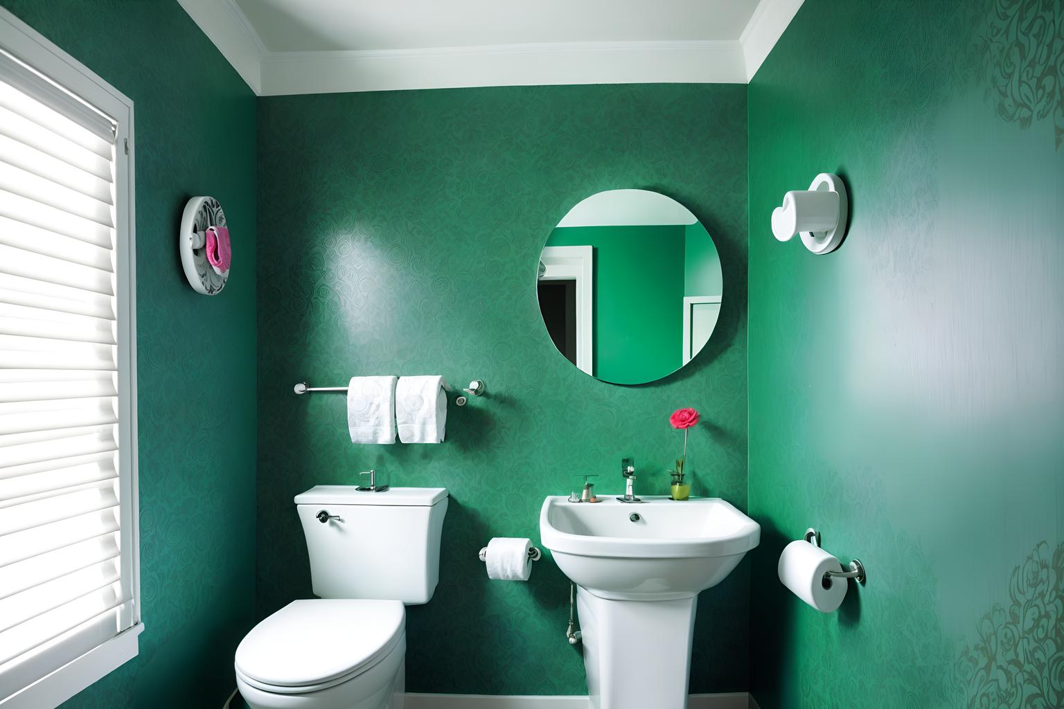 maximalist-style (toilet interior) with toilet with toilet seat up and sink with tap and toilet paper hanger and toilet with toilet seat up. . with playful and eye-catching and vibrant and over-the-top aesthetic and bold design and bold patterns and bold colors and more is more philosophy. . cinematic photo, highly detailed, cinematic lighting, ultra-detailed, ultrarealistic, photorealism, 8k. maximalist interior design style. masterpiece, cinematic light, ultrarealistic+, photorealistic+, 8k, raw photo, realistic, sharp focus on eyes, (symmetrical eyes), (intact eyes), hyperrealistic, highest quality, best quality, , highly detailed, masterpiece, best quality, extremely detailed 8k wallpaper, masterpiece, best quality, ultra-detailed, best shadow, detailed background, detailed face, detailed eyes, high contrast, best illumination, detailed face, dulux, caustic, dynamic angle, detailed glow. dramatic lighting. highly detailed, insanely detailed hair, symmetrical, intricate details, professionally retouched, 8k high definition. strong bokeh. award winning photo.