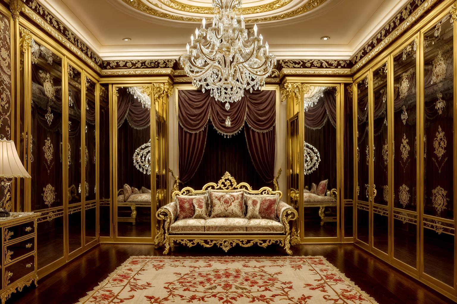 baroque-style (walk in closet interior) . with crystal and glass accents and heavy moldings and luxurious floral and damask fabrics and grandeur and intricate carvings and ornaments and opulent and colossal furniture and pedestal feet and movement. . cinematic photo, highly detailed, cinematic lighting, ultra-detailed, ultrarealistic, photorealism, 8k. baroque interior design style. masterpiece, cinematic light, ultrarealistic+, photorealistic+, 8k, raw photo, realistic, sharp focus on eyes, (symmetrical eyes), (intact eyes), hyperrealistic, highest quality, best quality, , highly detailed, masterpiece, best quality, extremely detailed 8k wallpaper, masterpiece, best quality, ultra-detailed, best shadow, detailed background, detailed face, detailed eyes, high contrast, best illumination, detailed face, dulux, caustic, dynamic angle, detailed glow. dramatic lighting. highly detailed, insanely detailed hair, symmetrical, intricate details, professionally retouched, 8k high definition. strong bokeh. award winning photo.
