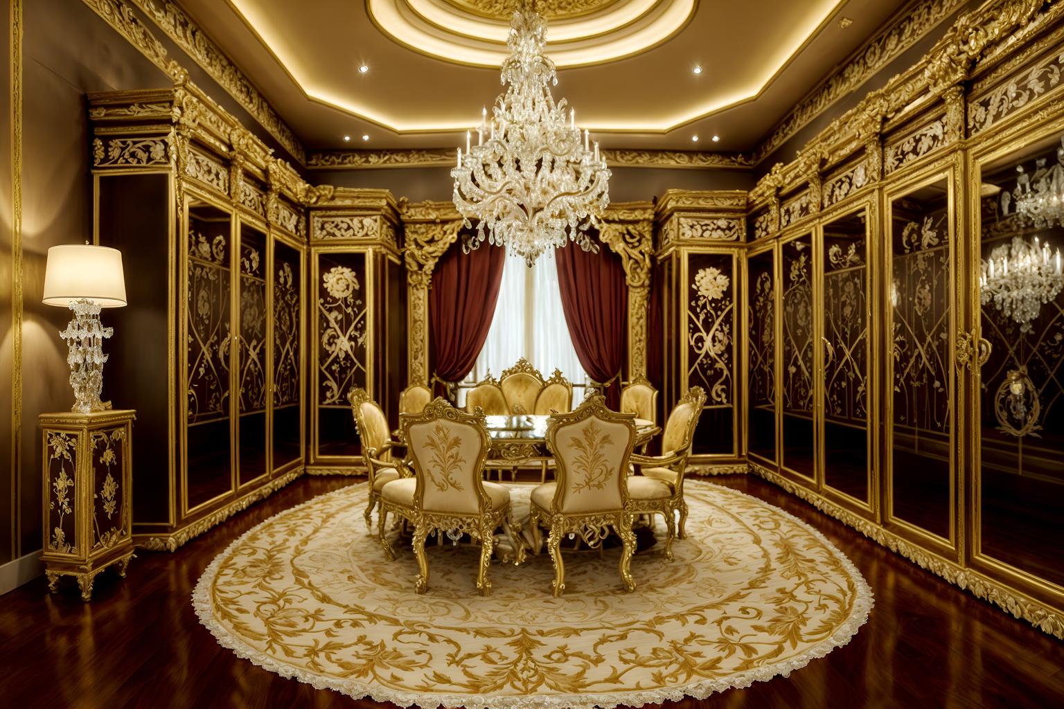 baroque-style (walk in closet interior) . with crystal and glass accents and heavy moldings and luxurious floral and damask fabrics and grandeur and intricate carvings and ornaments and opulent and colossal furniture and pedestal feet and movement. . cinematic photo, highly detailed, cinematic lighting, ultra-detailed, ultrarealistic, photorealism, 8k. baroque interior design style. masterpiece, cinematic light, ultrarealistic+, photorealistic+, 8k, raw photo, realistic, sharp focus on eyes, (symmetrical eyes), (intact eyes), hyperrealistic, highest quality, best quality, , highly detailed, masterpiece, best quality, extremely detailed 8k wallpaper, masterpiece, best quality, ultra-detailed, best shadow, detailed background, detailed face, detailed eyes, high contrast, best illumination, detailed face, dulux, caustic, dynamic angle, detailed glow. dramatic lighting. highly detailed, insanely detailed hair, symmetrical, intricate details, professionally retouched, 8k high definition. strong bokeh. award winning photo.