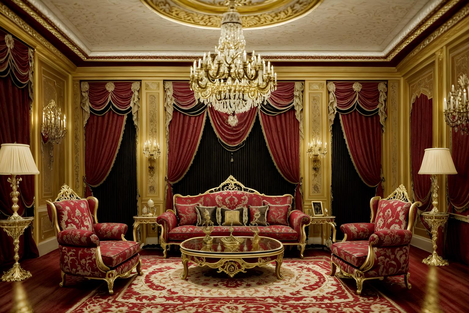 baroque-style (living room interior) with rug and chairs and electric lamps and furniture and televisions and occasional tables and sofa and plant. . with grandeur and luxurious floral and damask fabrics and tension and elaborate ornamentation and drama and opulent and colossal furniture and heavy moldings and emotional exuberance. . cinematic photo, highly detailed, cinematic lighting, ultra-detailed, ultrarealistic, photorealism, 8k. baroque interior design style. masterpiece, cinematic light, ultrarealistic+, photorealistic+, 8k, raw photo, realistic, sharp focus on eyes, (symmetrical eyes), (intact eyes), hyperrealistic, highest quality, best quality, , highly detailed, masterpiece, best quality, extremely detailed 8k wallpaper, masterpiece, best quality, ultra-detailed, best shadow, detailed background, detailed face, detailed eyes, high contrast, best illumination, detailed face, dulux, caustic, dynamic angle, detailed glow. dramatic lighting. highly detailed, insanely detailed hair, symmetrical, intricate details, professionally retouched, 8k high definition. strong bokeh. award winning photo.