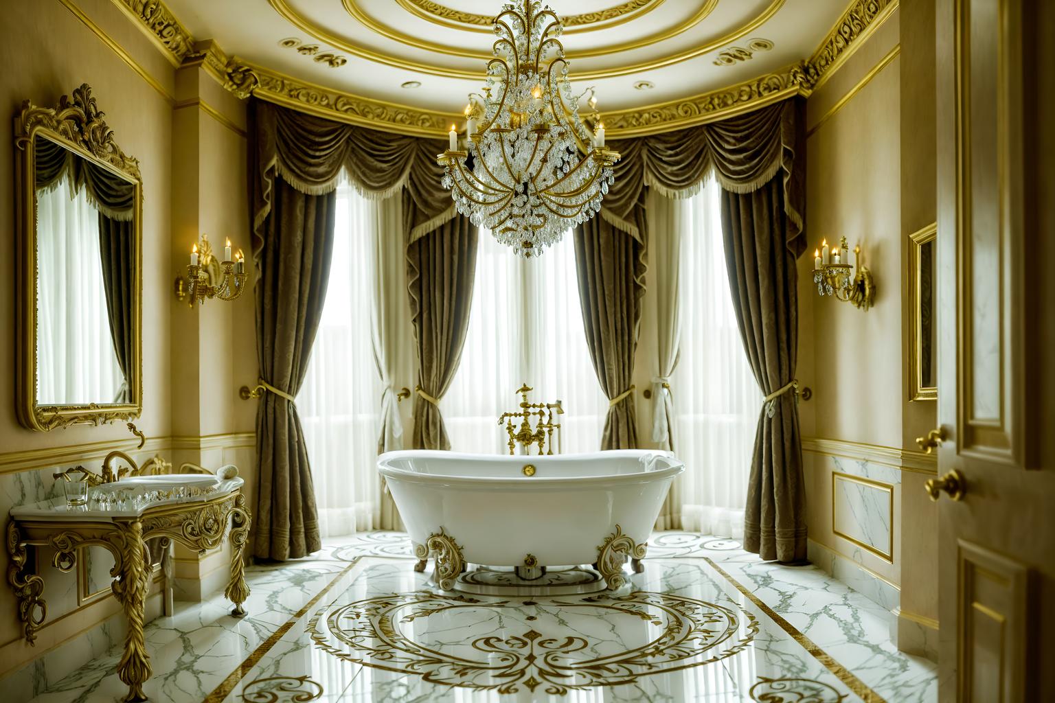 baroque-style (hotel bathroom interior) with bath towel and plant and bathtub and bathroom sink with faucet and toilet seat and bathroom cabinet and shower and mirror. . with intricate carvings and ornaments and dynamism and emotional exuberance and movement and drama and expensive and plush flooring and crystal and glass accents and twisted columns. . cinematic photo, highly detailed, cinematic lighting, ultra-detailed, ultrarealistic, photorealism, 8k. baroque interior design style. masterpiece, cinematic light, ultrarealistic+, photorealistic+, 8k, raw photo, realistic, sharp focus on eyes, (symmetrical eyes), (intact eyes), hyperrealistic, highest quality, best quality, , highly detailed, masterpiece, best quality, extremely detailed 8k wallpaper, masterpiece, best quality, ultra-detailed, best shadow, detailed background, detailed face, detailed eyes, high contrast, best illumination, detailed face, dulux, caustic, dynamic angle, detailed glow. dramatic lighting. highly detailed, insanely detailed hair, symmetrical, intricate details, professionally retouched, 8k high definition. strong bokeh. award winning photo.