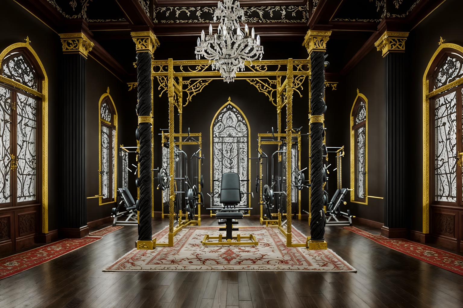 baroque-style (fitness gym interior) with crosstrainer and bench press and exercise bicycle and dumbbell stand and squat rack and crosstrainer. . with tension and movement and emotional exuberance and crystal and glass accents and drama and twisted columns and intricate carvings and ornaments and dynamism. . cinematic photo, highly detailed, cinematic lighting, ultra-detailed, ultrarealistic, photorealism, 8k. baroque interior design style. masterpiece, cinematic light, ultrarealistic+, photorealistic+, 8k, raw photo, realistic, sharp focus on eyes, (symmetrical eyes), (intact eyes), hyperrealistic, highest quality, best quality, , highly detailed, masterpiece, best quality, extremely detailed 8k wallpaper, masterpiece, best quality, ultra-detailed, best shadow, detailed background, detailed face, detailed eyes, high contrast, best illumination, detailed face, dulux, caustic, dynamic angle, detailed glow. dramatic lighting. highly detailed, insanely detailed hair, symmetrical, intricate details, professionally retouched, 8k high definition. strong bokeh. award winning photo.