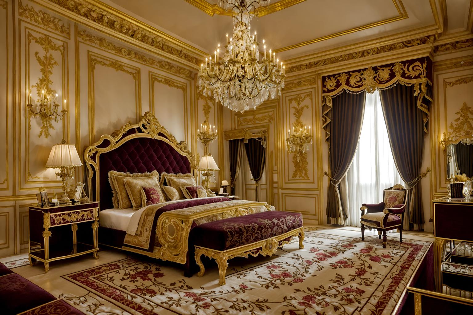 baroque-style (hotel room interior) with night light and hotel bathroom and plant and bedside table or night stand and working desk with desk chair and headboard and mirror and bed. . with grandeur and expensive and plush flooring and luxurious floral and damask fabrics and dynamism and drama and opulent and colossal furniture and emotional exuberance and tension. . cinematic photo, highly detailed, cinematic lighting, ultra-detailed, ultrarealistic, photorealism, 8k. baroque interior design style. masterpiece, cinematic light, ultrarealistic+, photorealistic+, 8k, raw photo, realistic, sharp focus on eyes, (symmetrical eyes), (intact eyes), hyperrealistic, highest quality, best quality, , highly detailed, masterpiece, best quality, extremely detailed 8k wallpaper, masterpiece, best quality, ultra-detailed, best shadow, detailed background, detailed face, detailed eyes, high contrast, best illumination, detailed face, dulux, caustic, dynamic angle, detailed glow. dramatic lighting. highly detailed, insanely detailed hair, symmetrical, intricate details, professionally retouched, 8k high definition. strong bokeh. award winning photo.